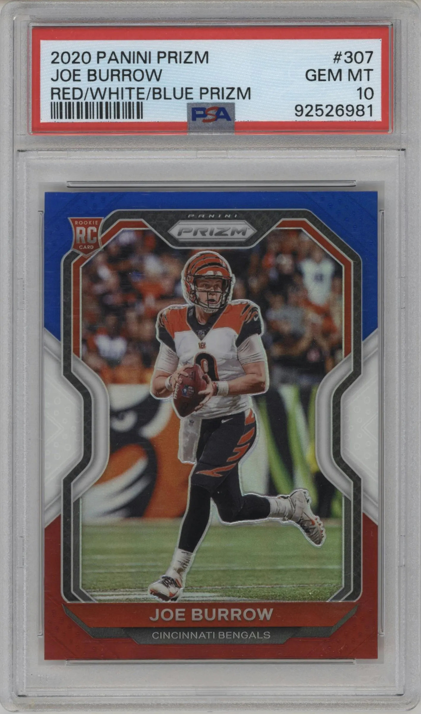 2020 Panini Prizm Joe Burrow Red/White/Blue Prizm #307 PSA 10