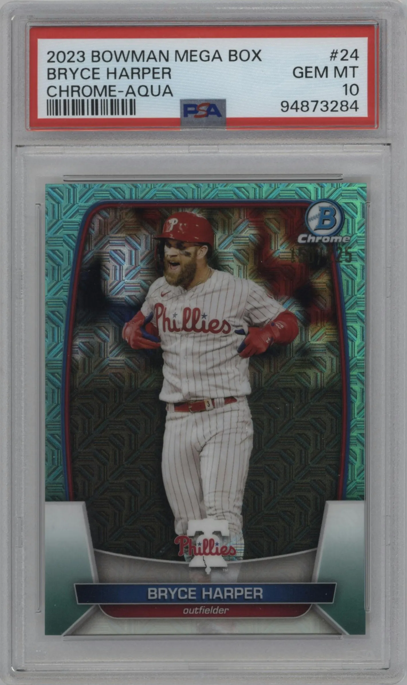 2023 Bowman Mega Box Chrome Bryce Harper Aqua Refractor #24 PSA 10