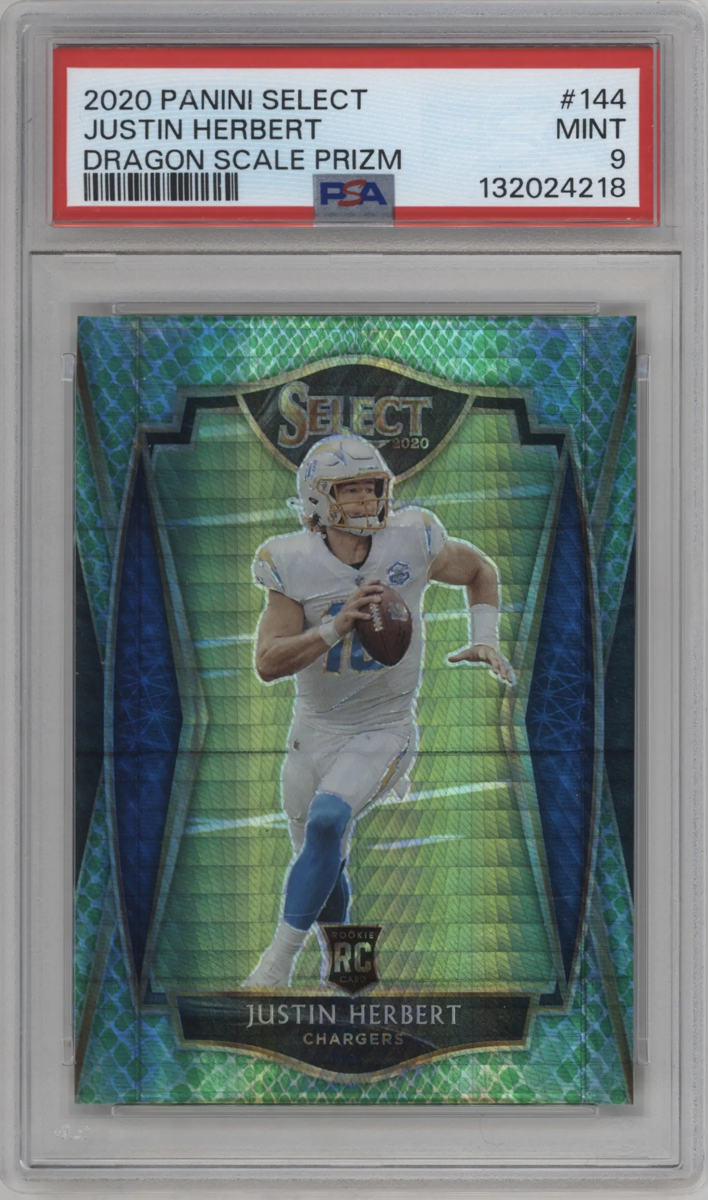 2020 Panini Select Pre.Lvl. Justin Herbert Dragon Scale #144 PSA 9