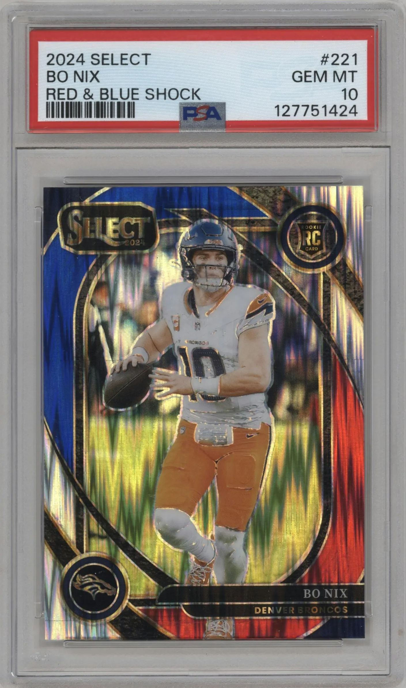2024 Panini Select Club Lvl. Bo Nix Red/Blue Shock #221 PSA 10
