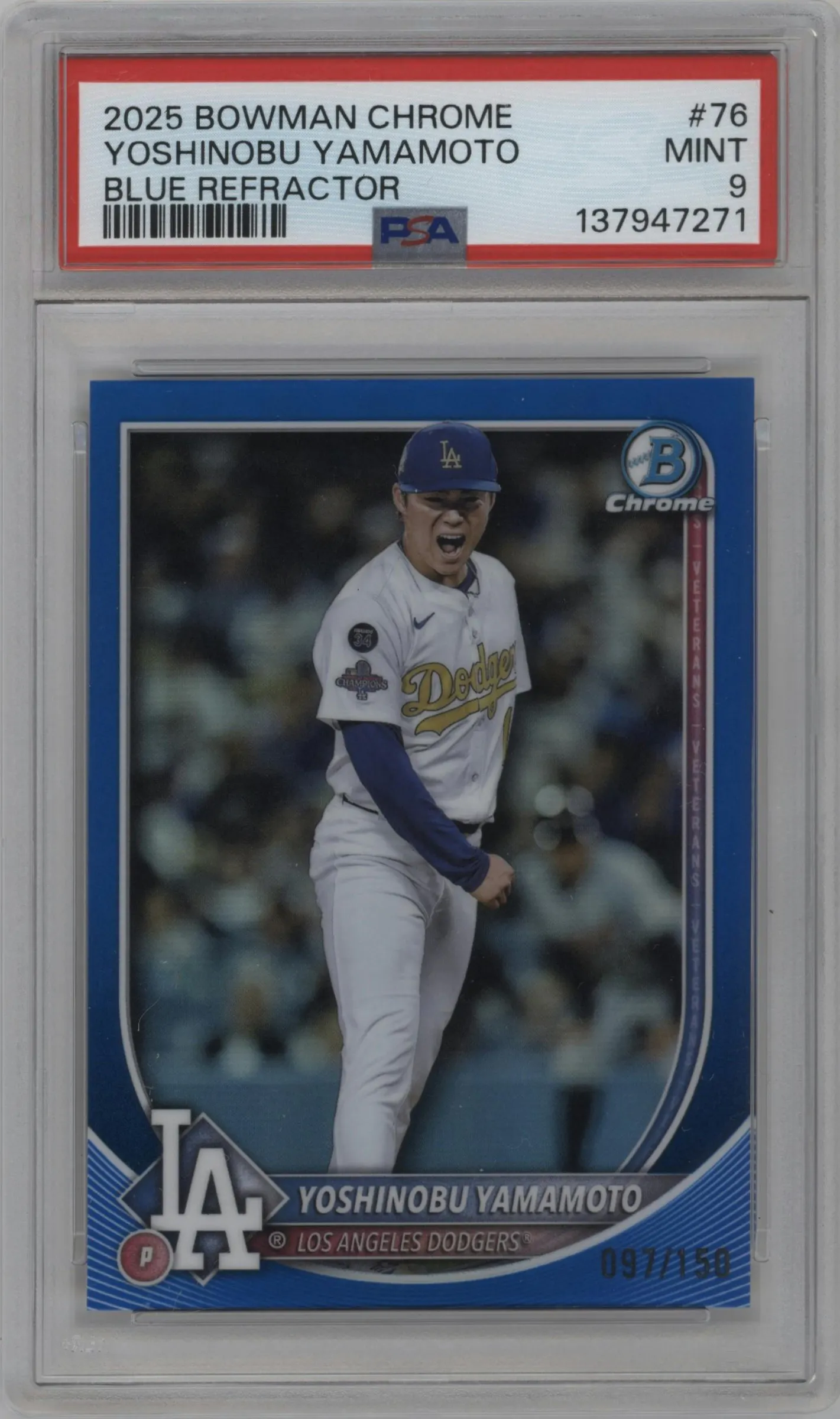 2025 Bowman Chrome Yoshinobu Yamamoto Blue #76 PSA 9