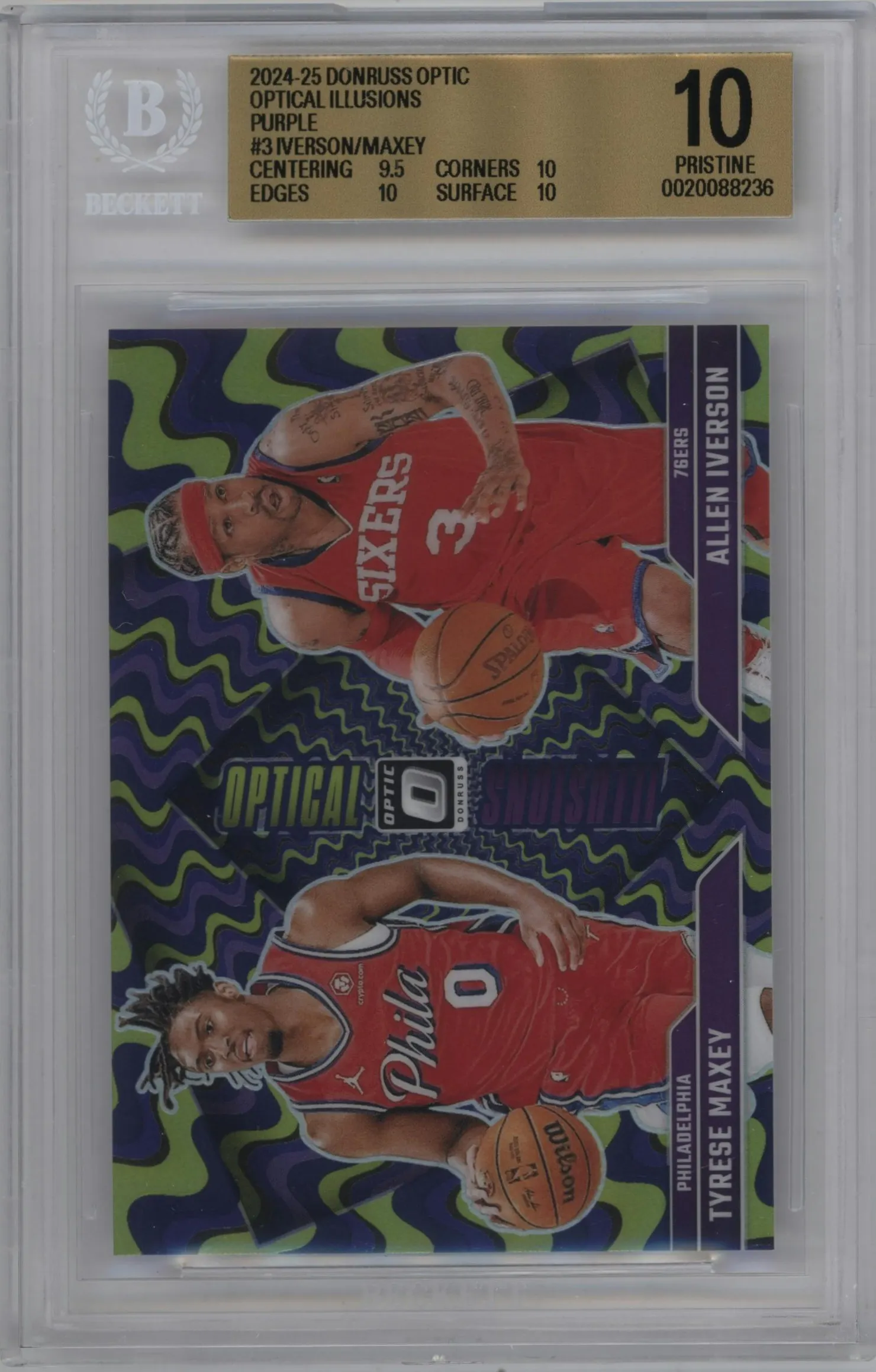 2024 Donruss Optic Opt.Illusions Tyrese Maxey/Allen Iverson Purple #3 BGS 10