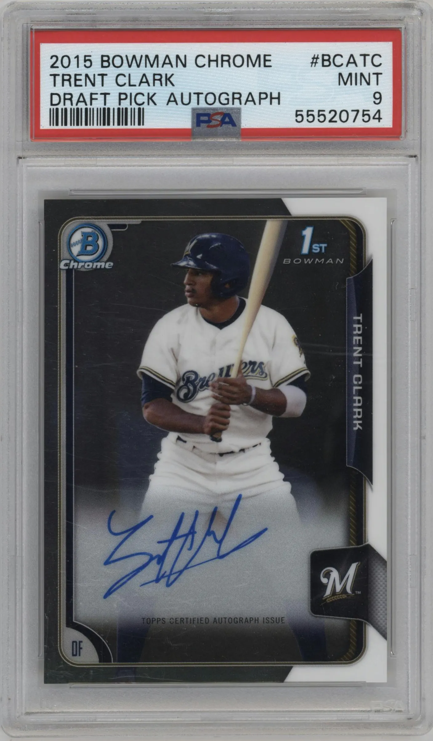 2015 Bowman Draft Chrome DP Auto Trent Clark PSA 9