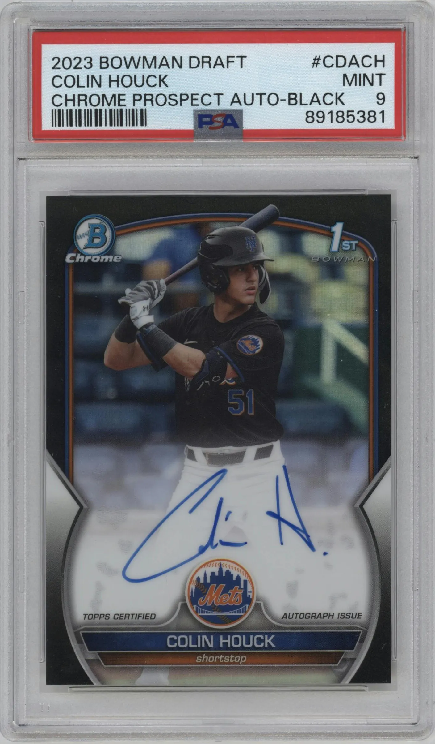 2023 Bowman Draft Chr.Pros.Auto Colin Houck Black Refractor #CDA-CH PSA 9