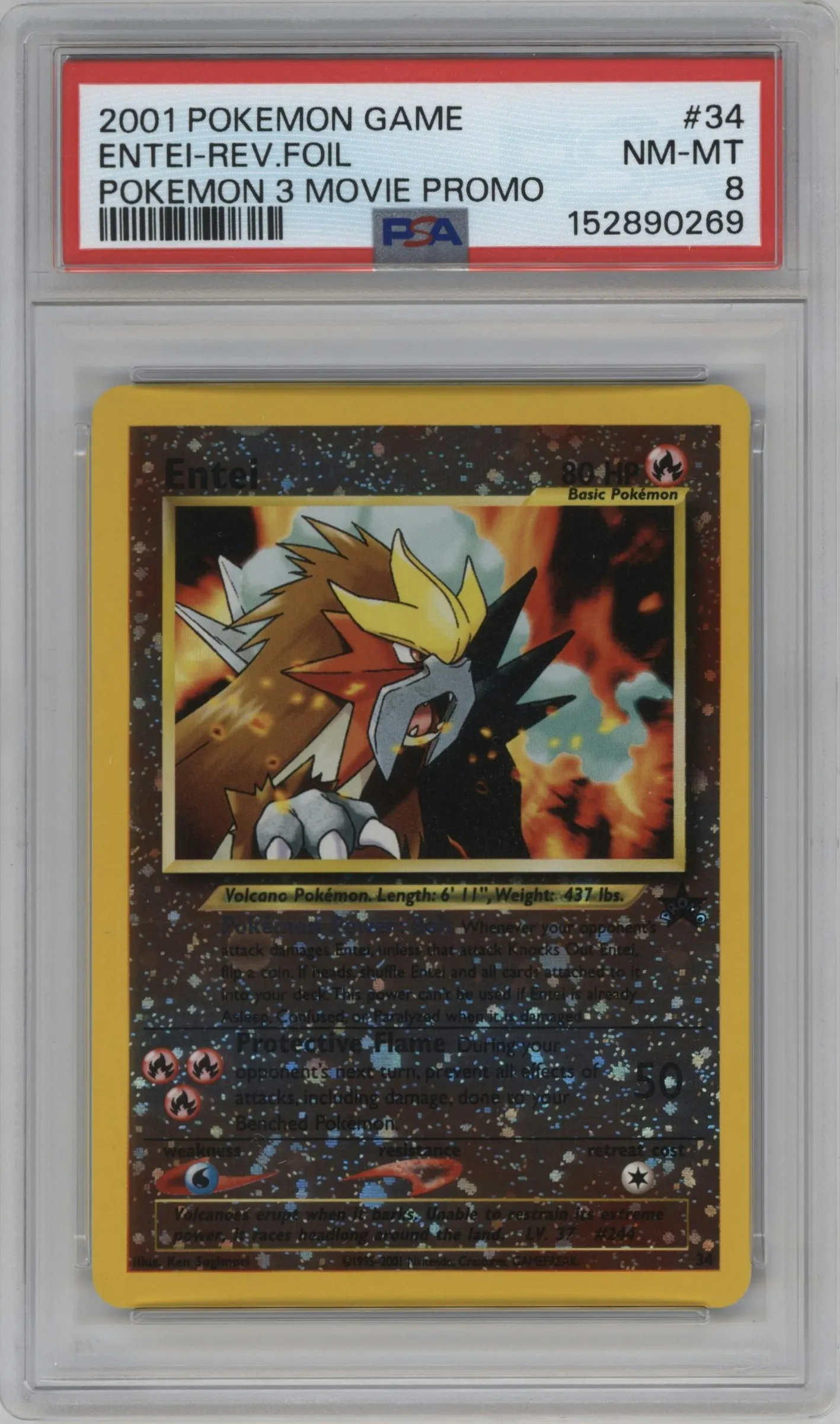 2001 Pokemon Neo Genesis WOTC Entei Spell of the Unown: Entei #34 PSA 8