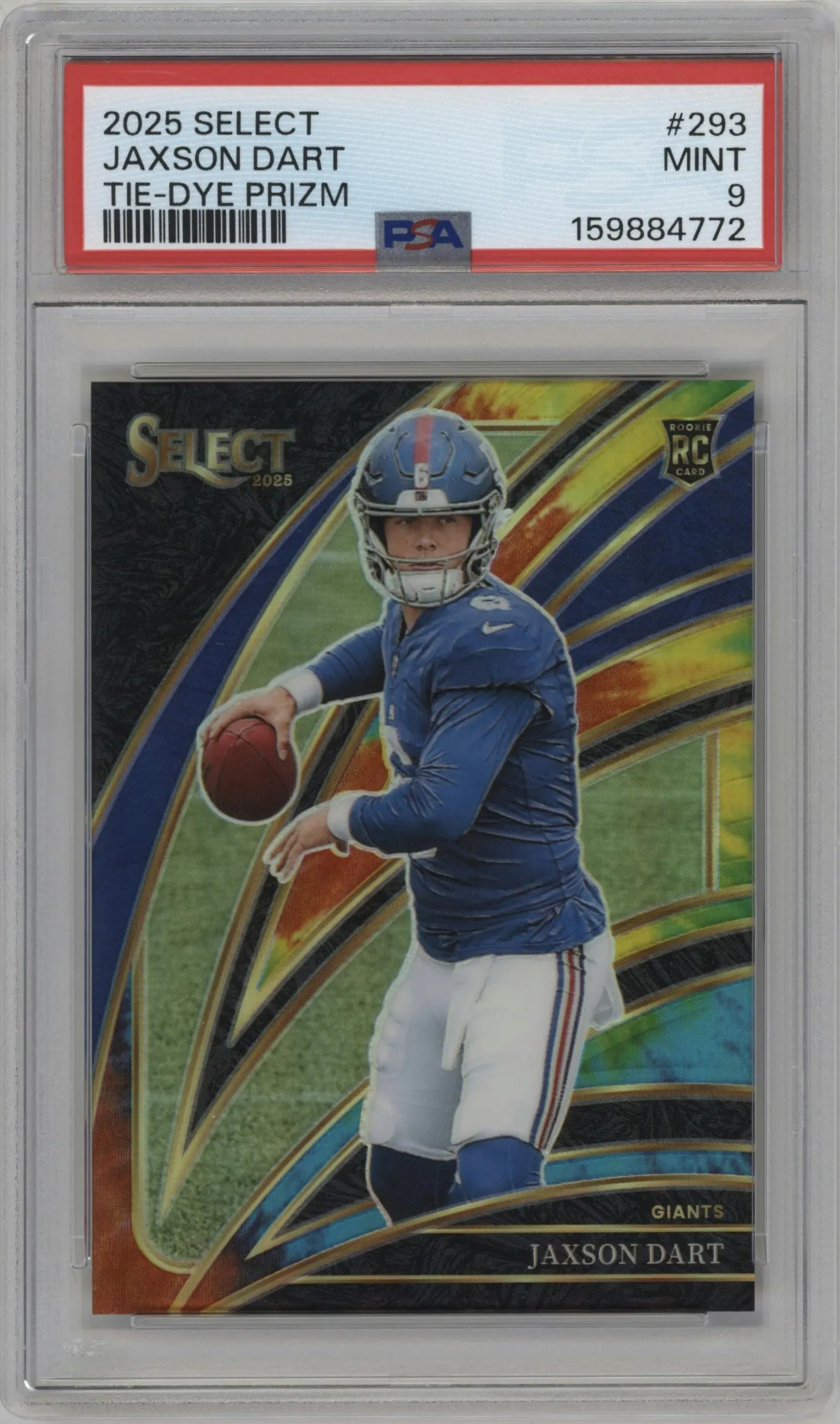 2025 Panini Select Club Lvl. Jaxson Dart Tie-Dye Prizm #293 PSA 9