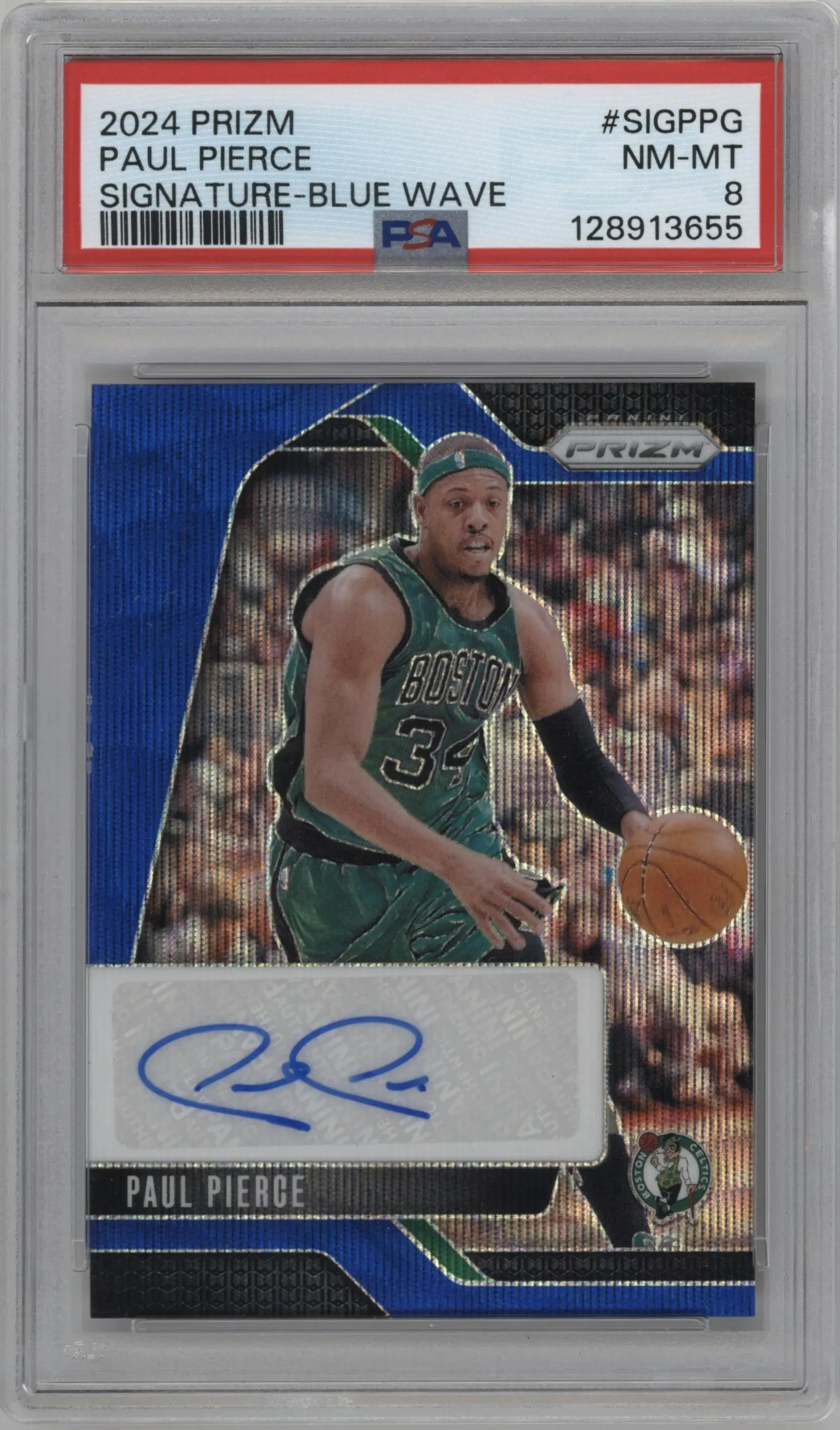 2024 Panini Prizm Sig. Paul Pierce Blue Wave #SIG-PPC PSA 8