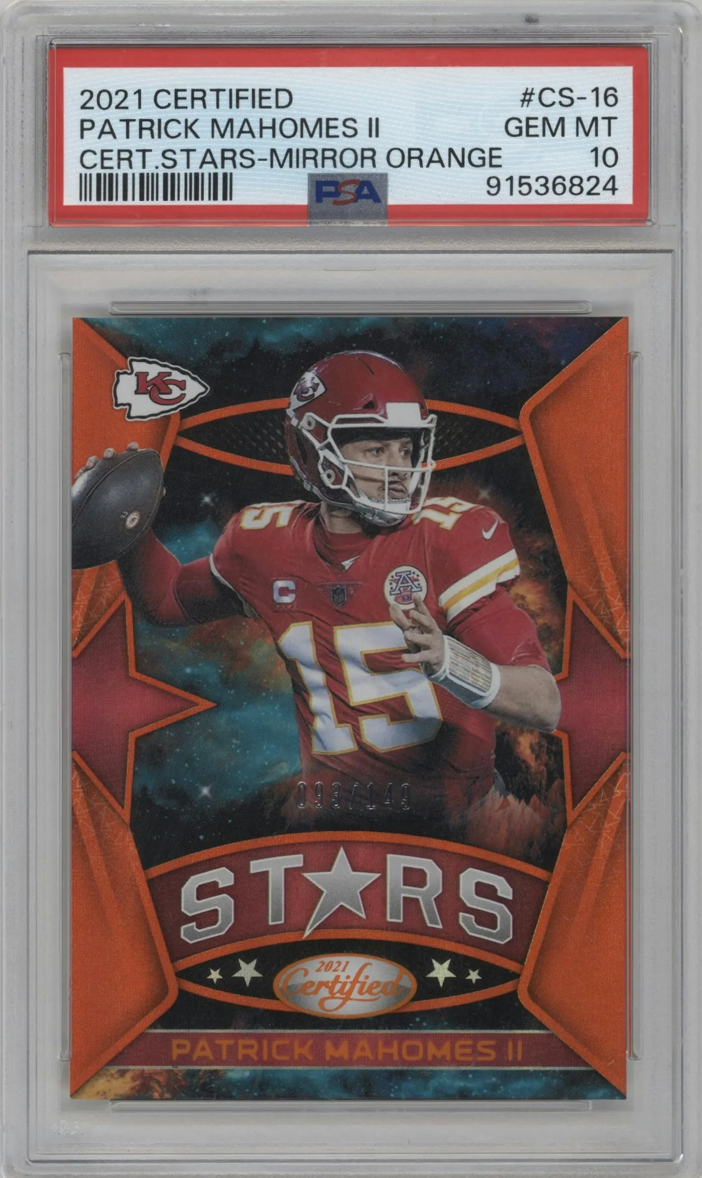 2021 Panini Certified Certified Stars Patrick Mahomes II Mirror Orange #CS-16 PSA 10