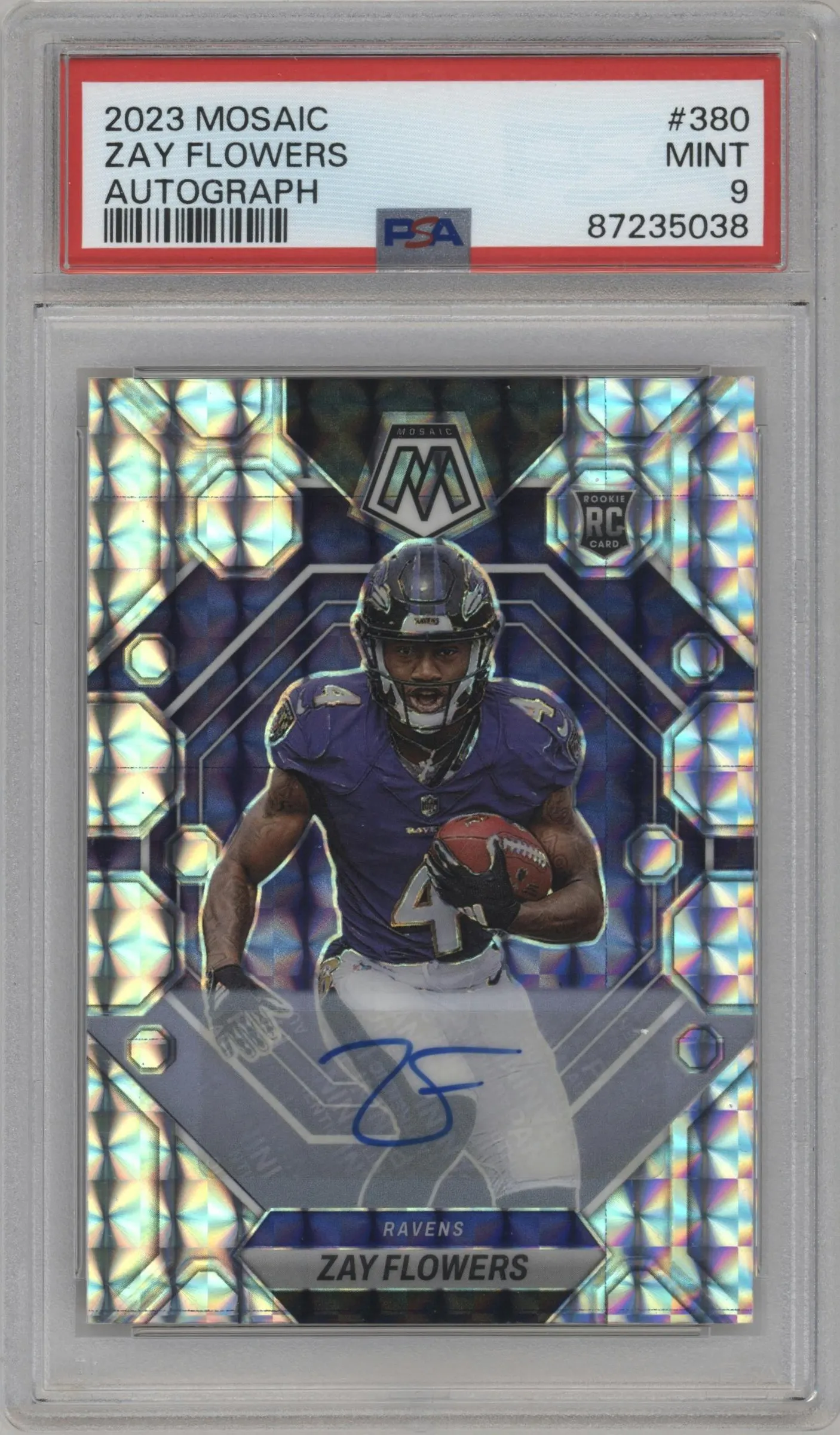 2023 Panini Mosaic Rke.Auto Zay Flowers #380 PSA 9