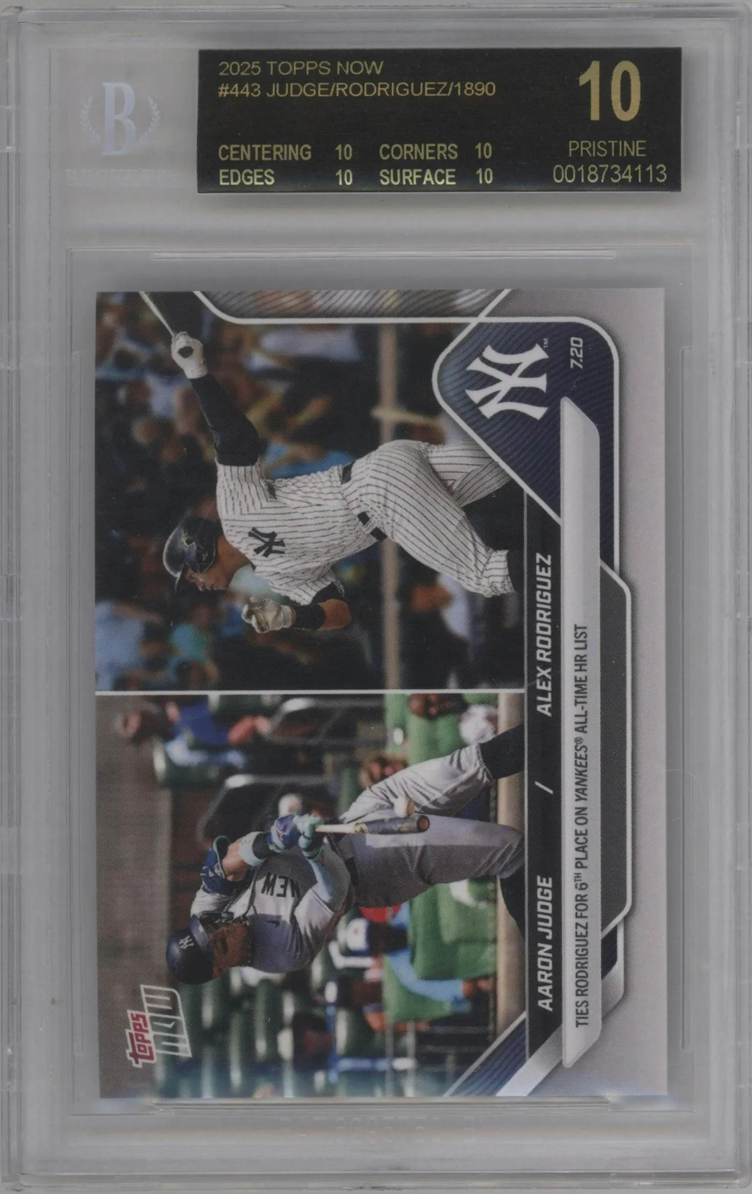 2025 Topps Now Aaron Judge/Alex Rodriguez #443 BGS 10