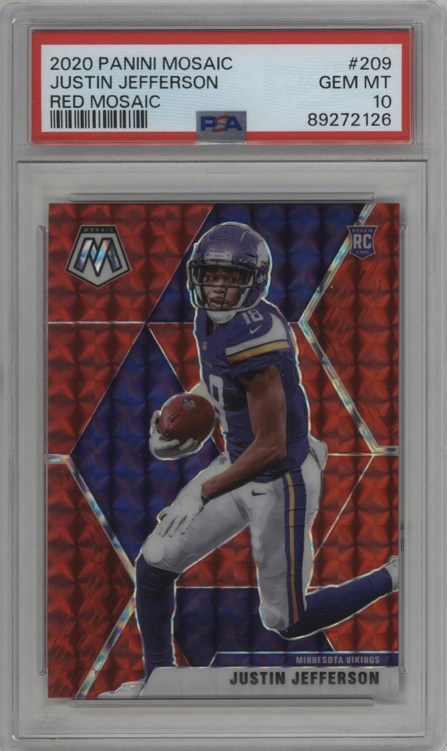 2020 Panini Mosaic Justin Jefferson Red Mosaic #209 PSA 10