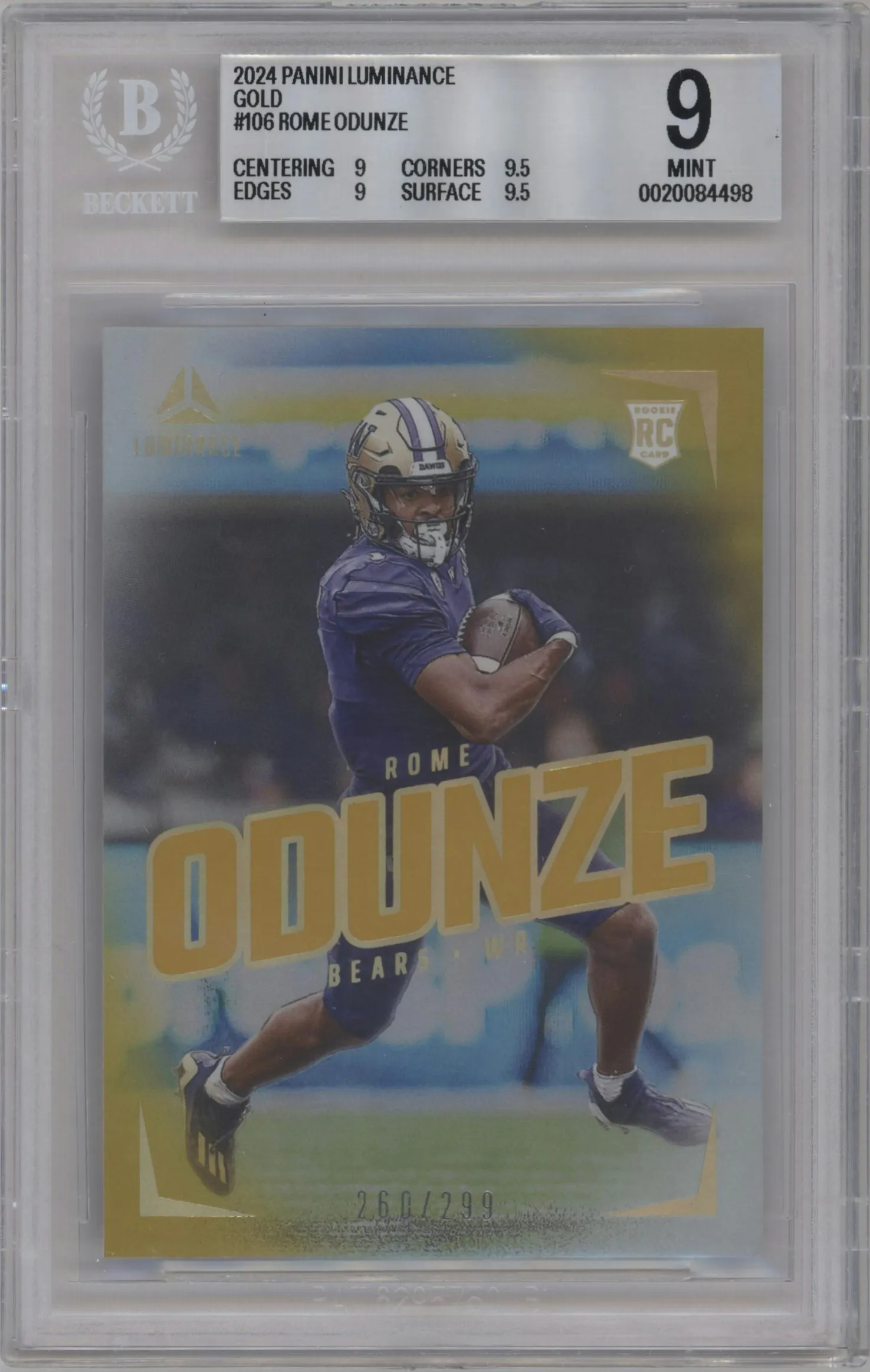 2024 Panini Luminance Rome Odunze Gold #106 BGS 9