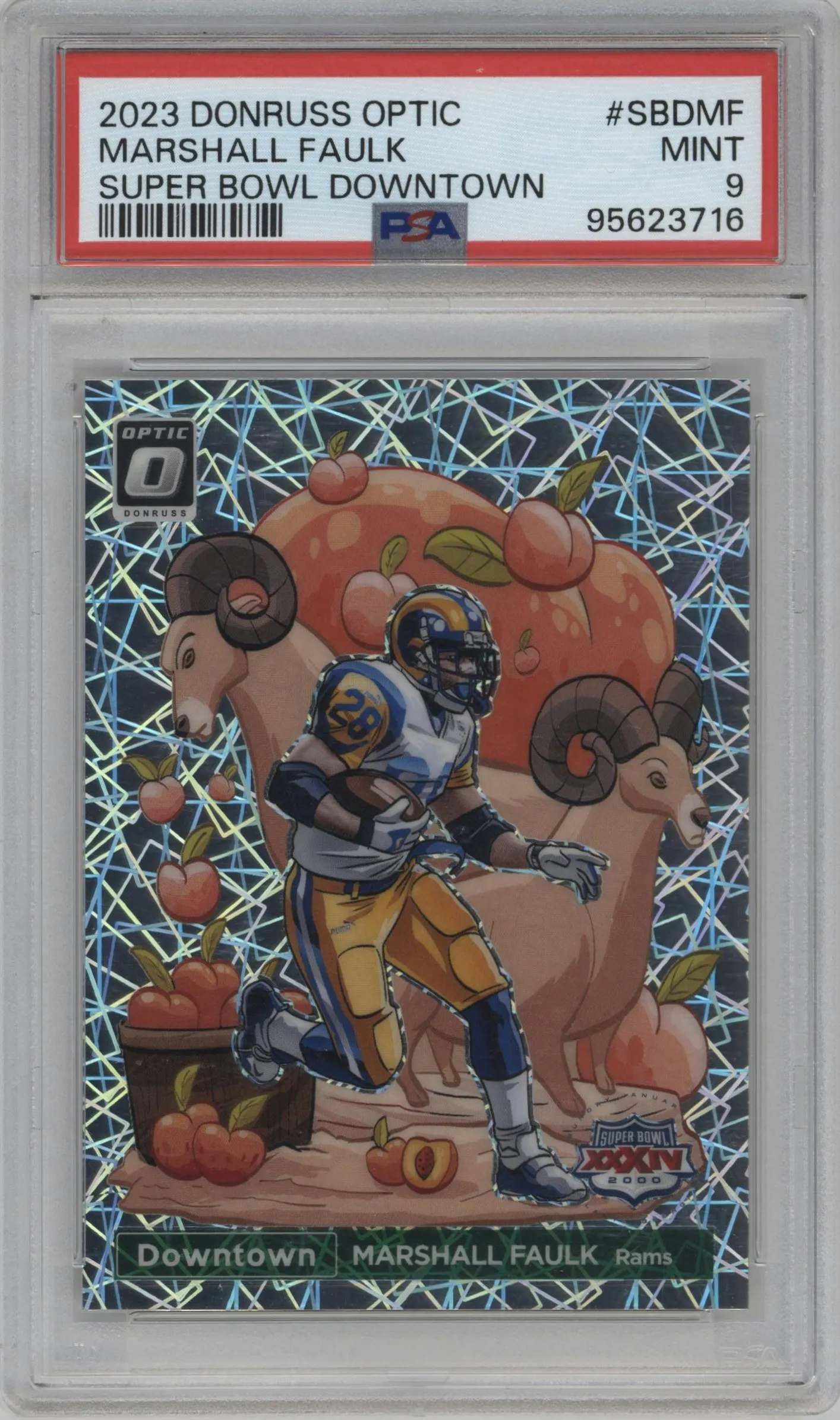 2023 Donruss Optic Super Bowl Downtown! Marshall Faulk #SBD-MF PSA 9