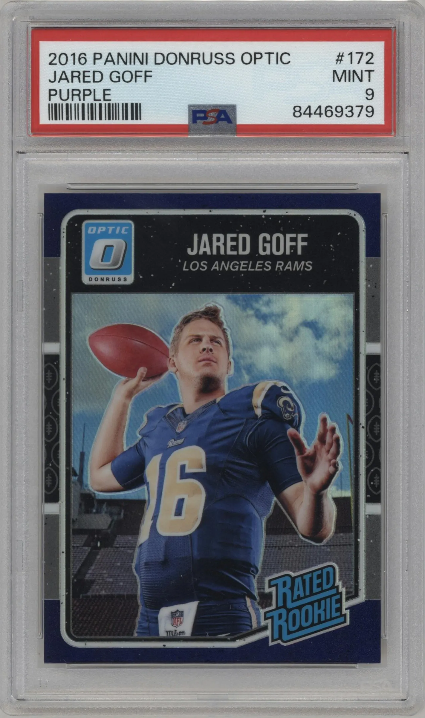 2016 Panini Donruss Optic Rated Rookie Jared Goff Purple PSA 9