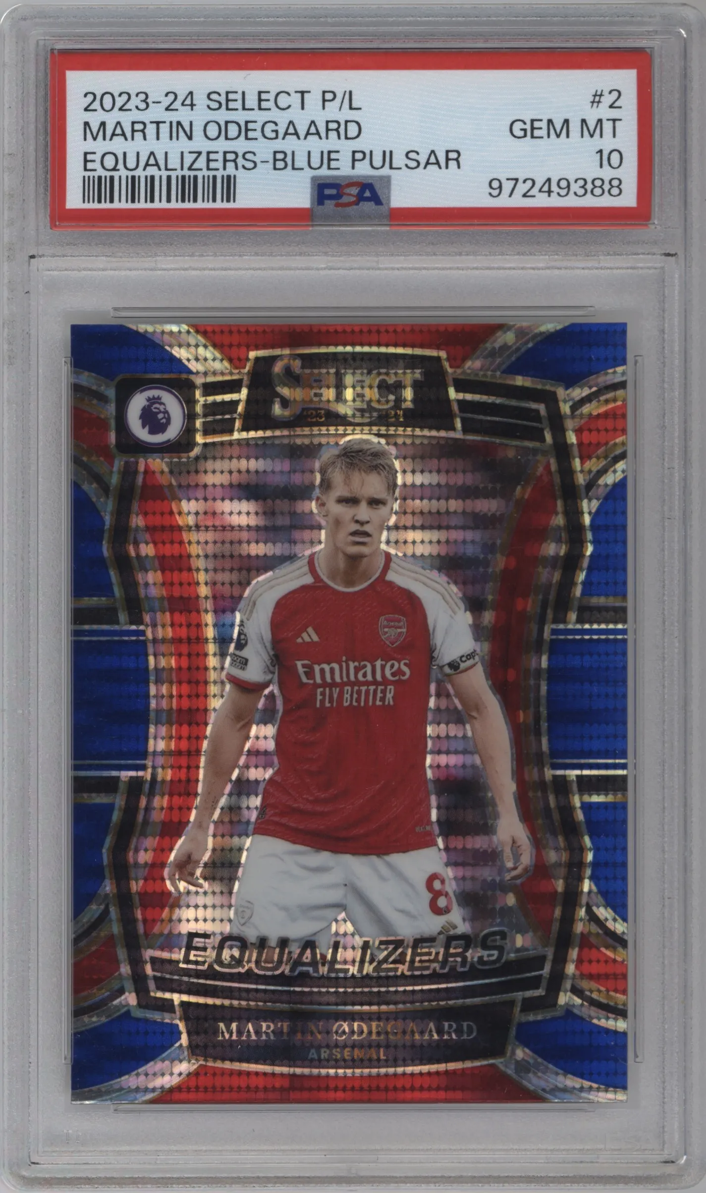 2023 Panini Select Premier League Equalizers Martin Odegaard Blue Pulsar #2 PSA 10