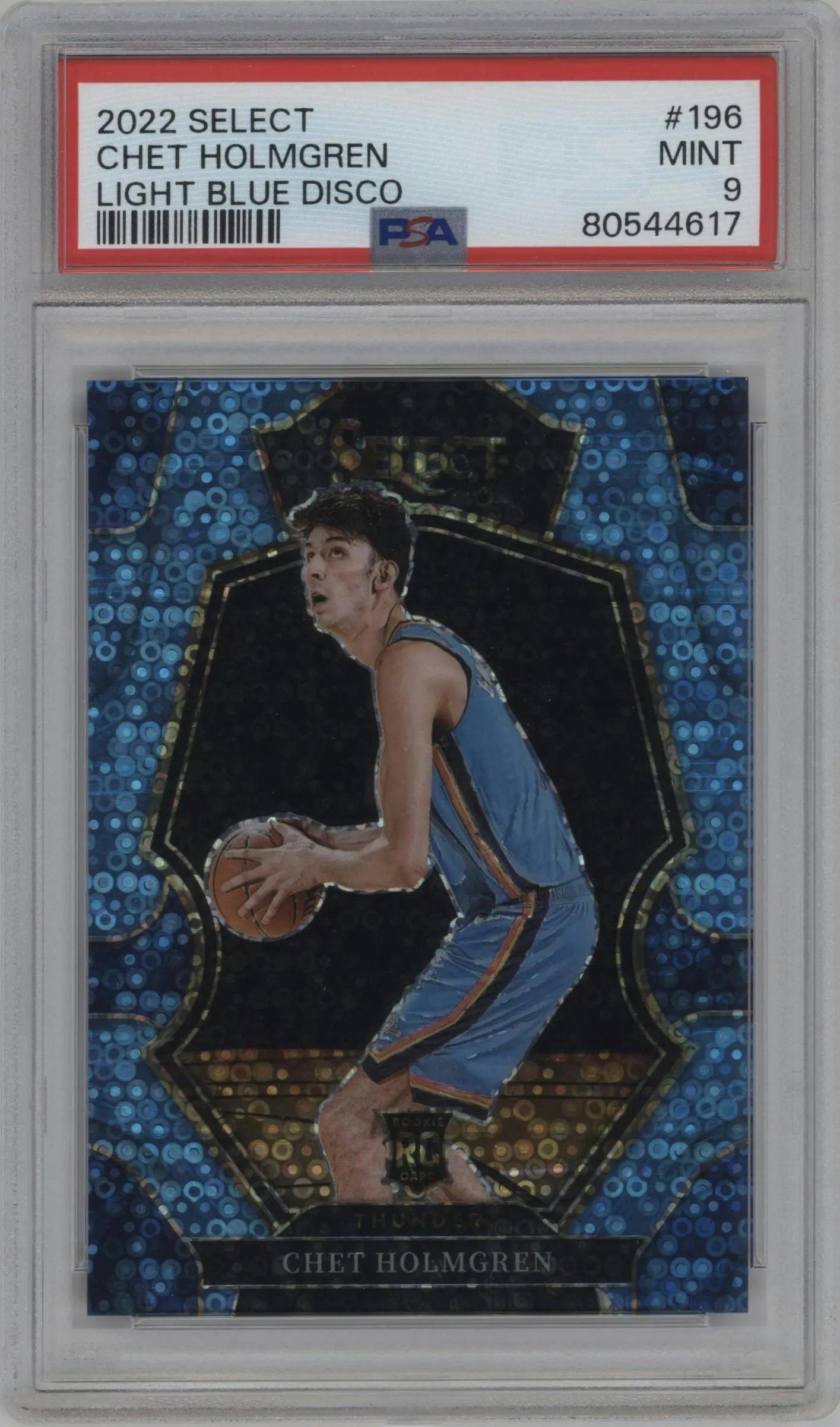 2022 Panini Select Pre.Lvl. Chet Holmgren Disco Light Blue #196 PSA 9