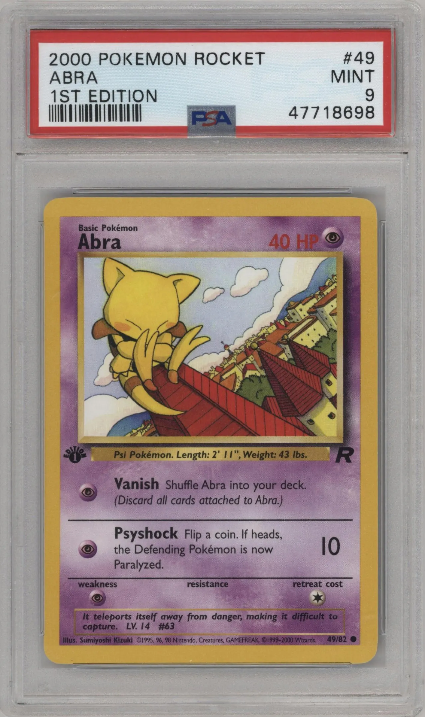 2000 Pokemon Team Rocket Abra #49 PSA 9