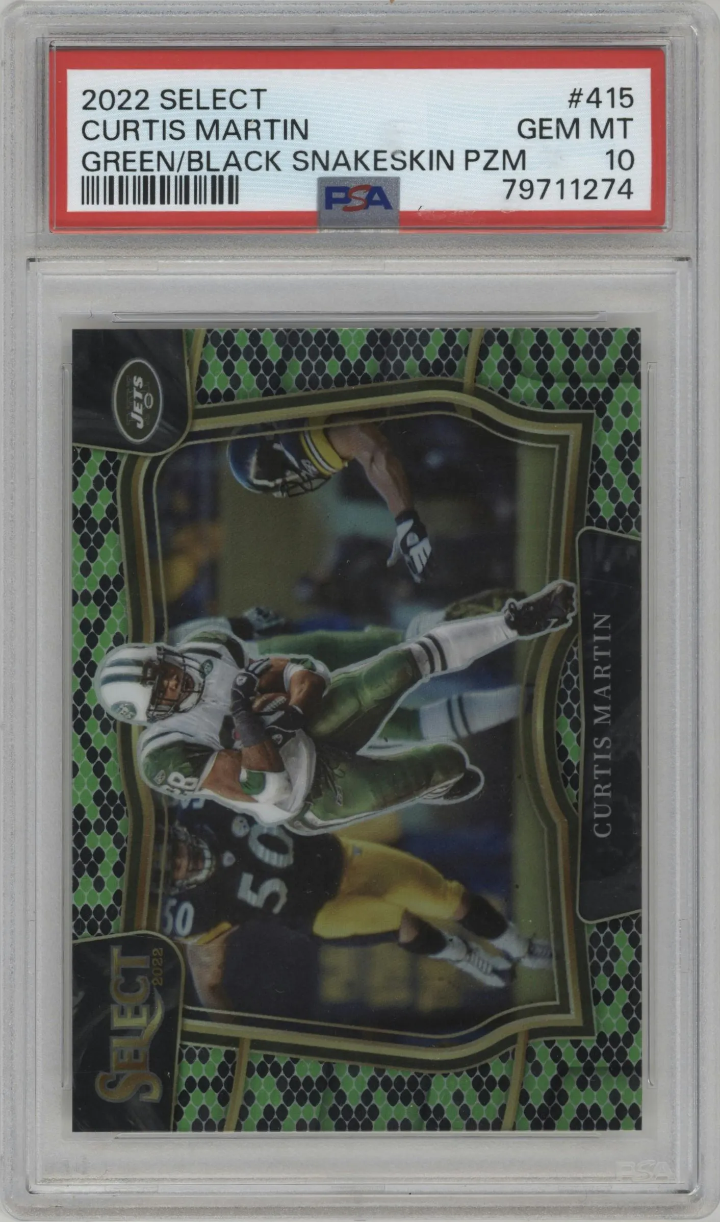 2022 Panini Select Field Lvl. Curtis Martin Green/Black Snakeskin #415 PSA 10
