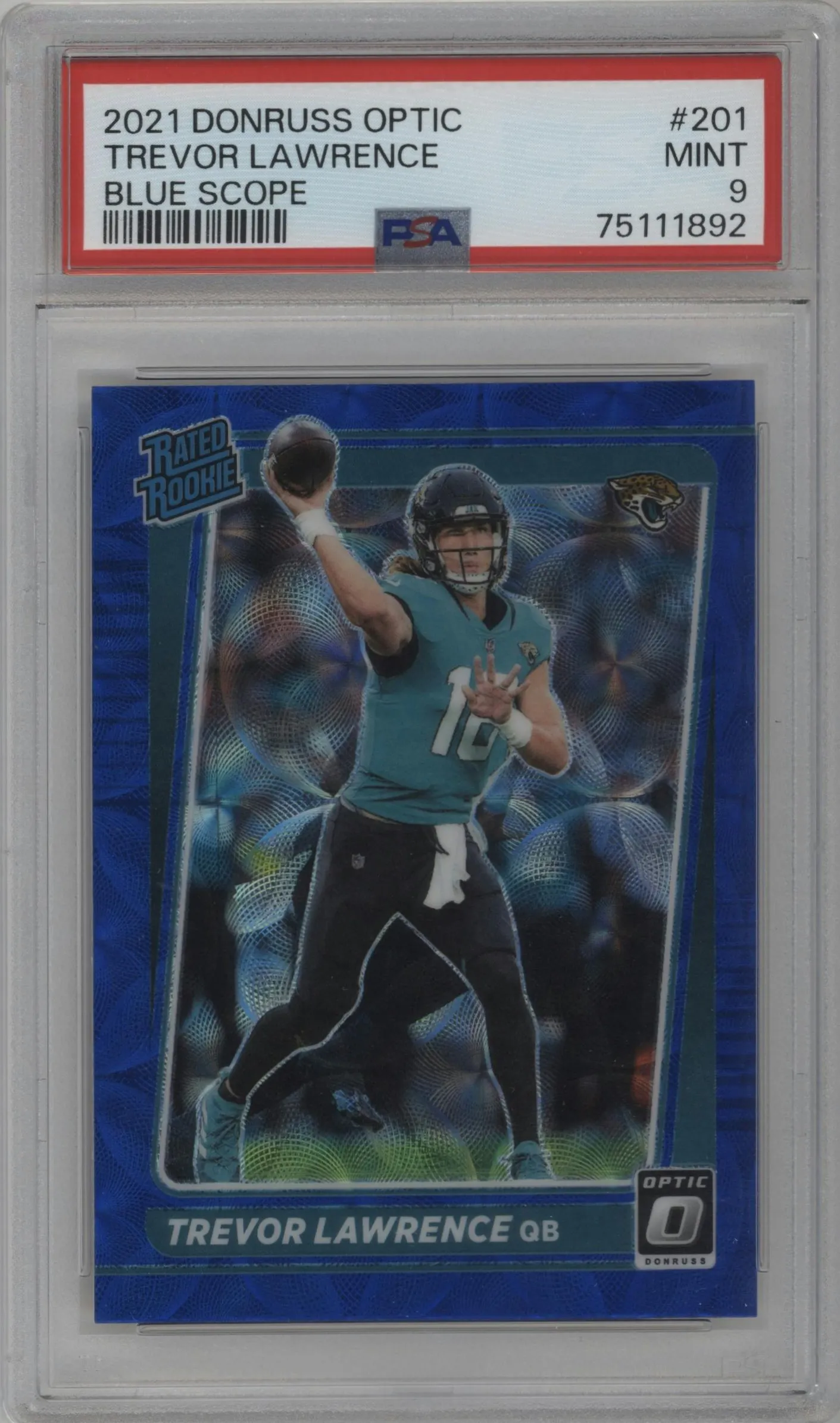 2021 Panini Donruss Optic Rated Rookie Trevor Lawrence Blue Scope #201  PSA 9