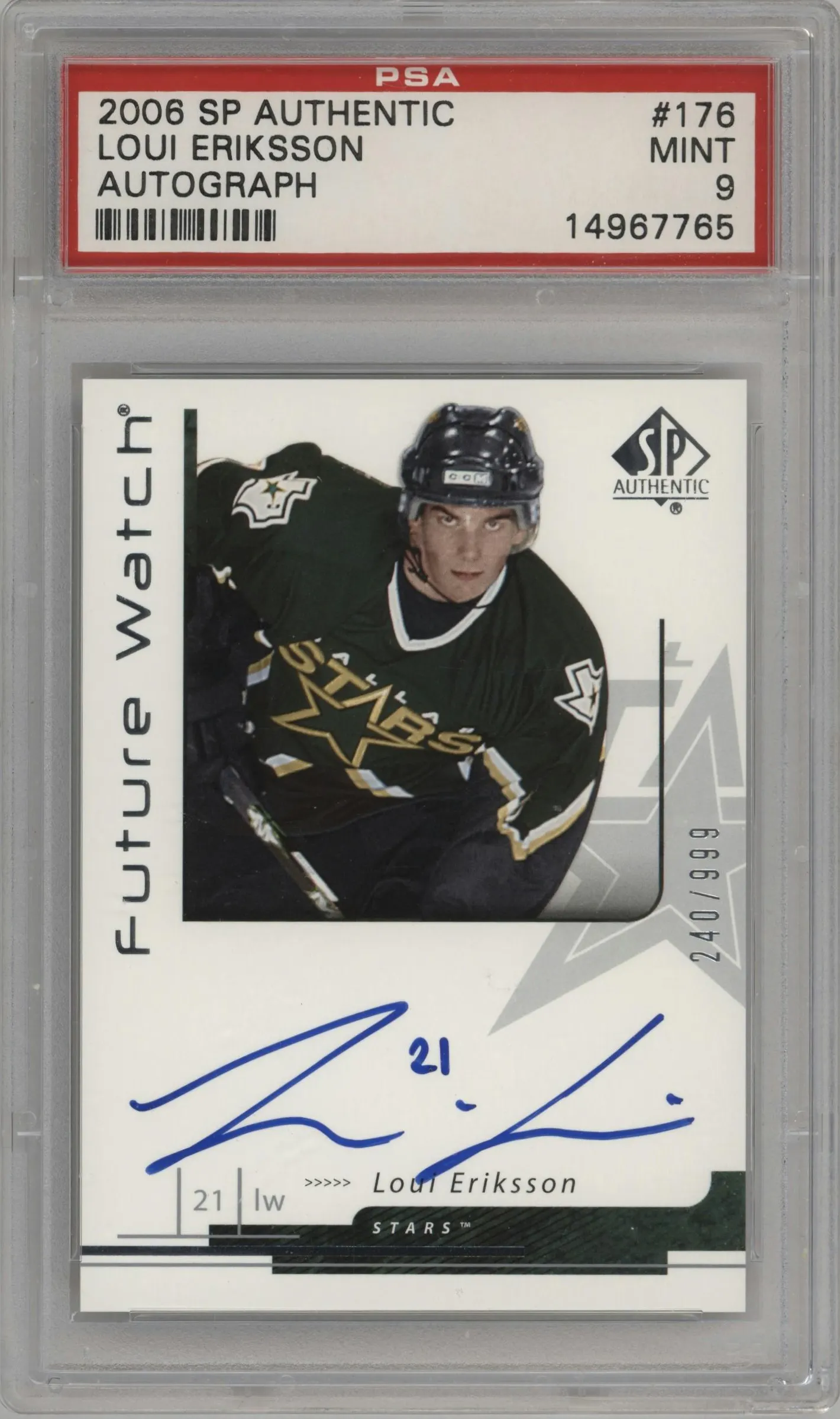 2006 SP Authentic Future Watch Auto Loui Eriksson #176 PSA 9