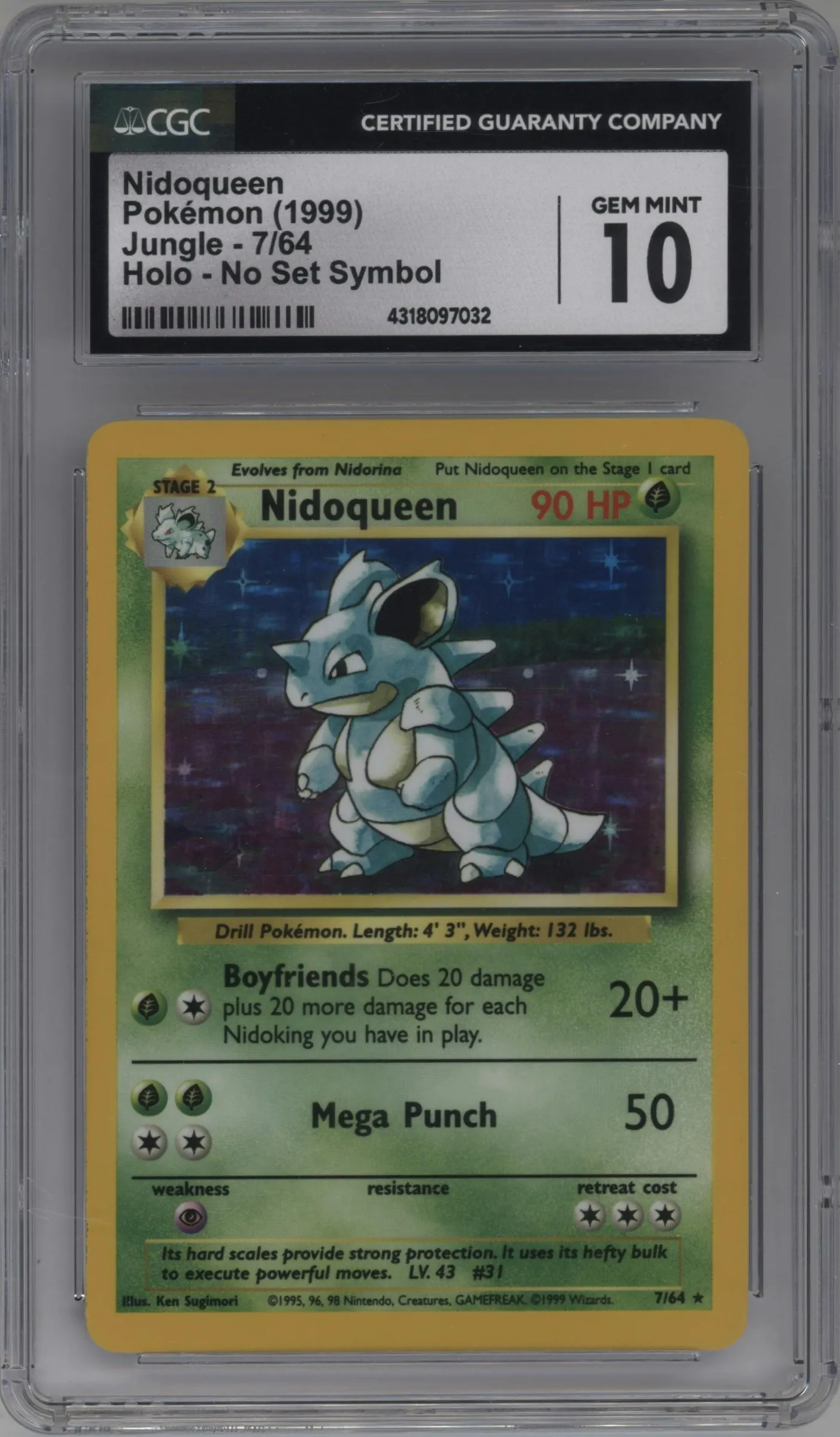 1999 Pokemon Jungle Nidoqueen No Symbol #7 CGC 10