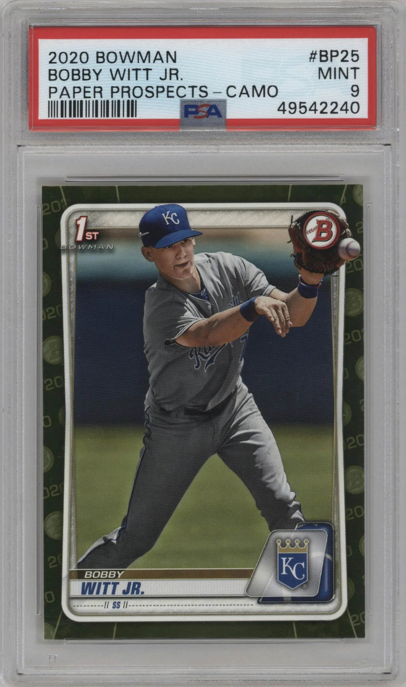 2020 Bowman Prospect Bobby Witt Jr. Camo #BP-25 PSA 9