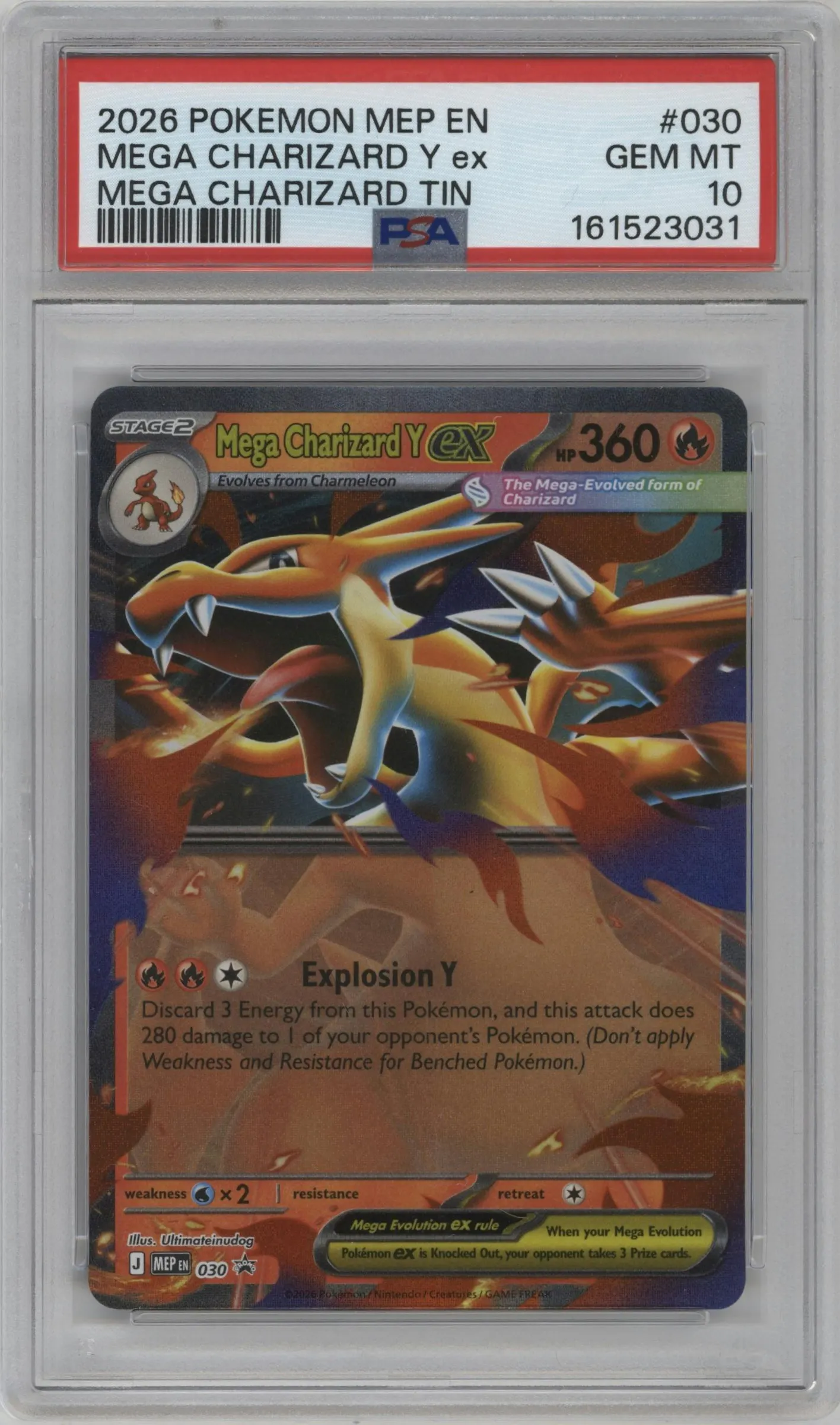 2026 Pokemon Mega Evolution Mega Charizard Y ex Mega Charizard Tins #030 PSA 10