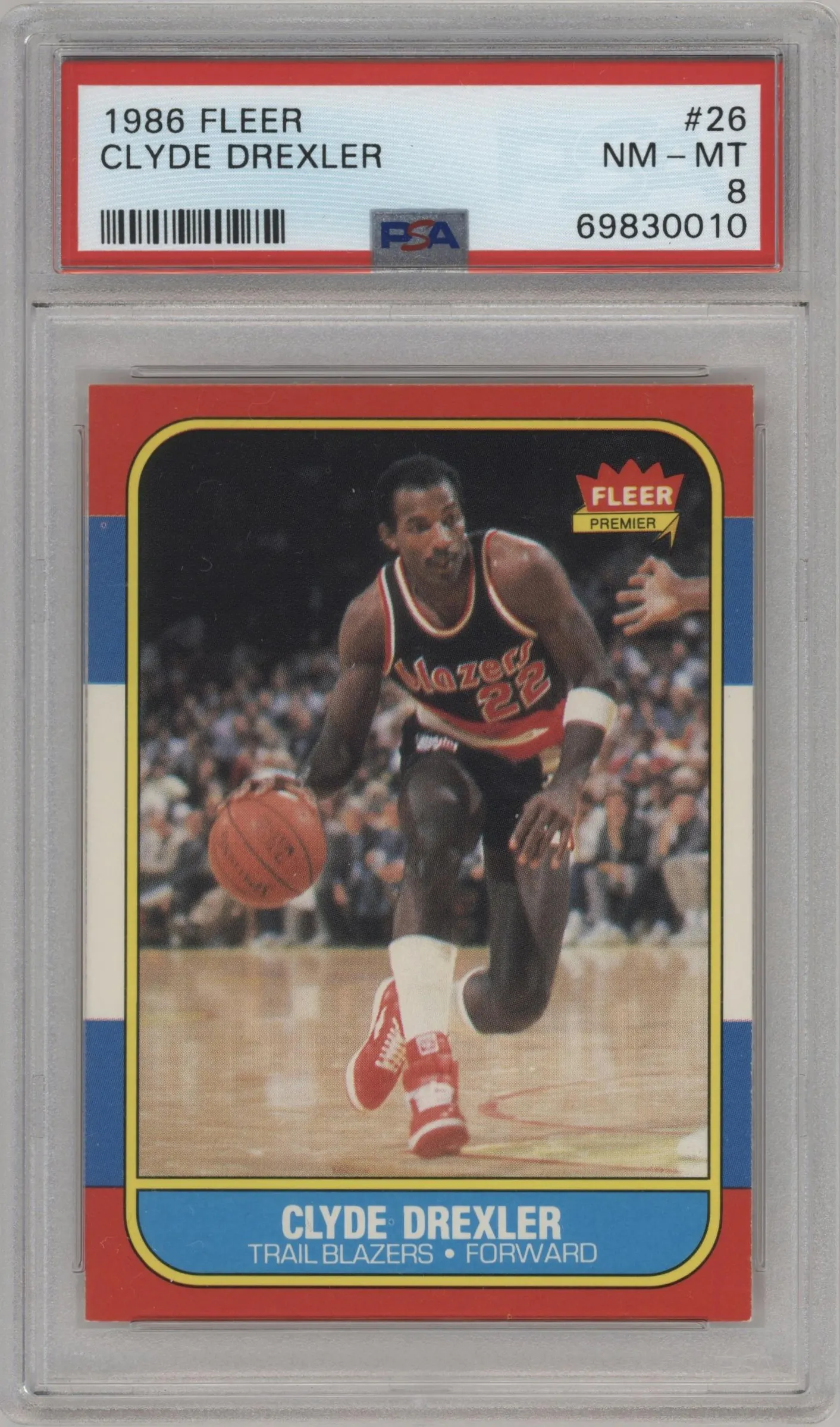 1986 Fleer Clyde Drexler #26 PSA 8
