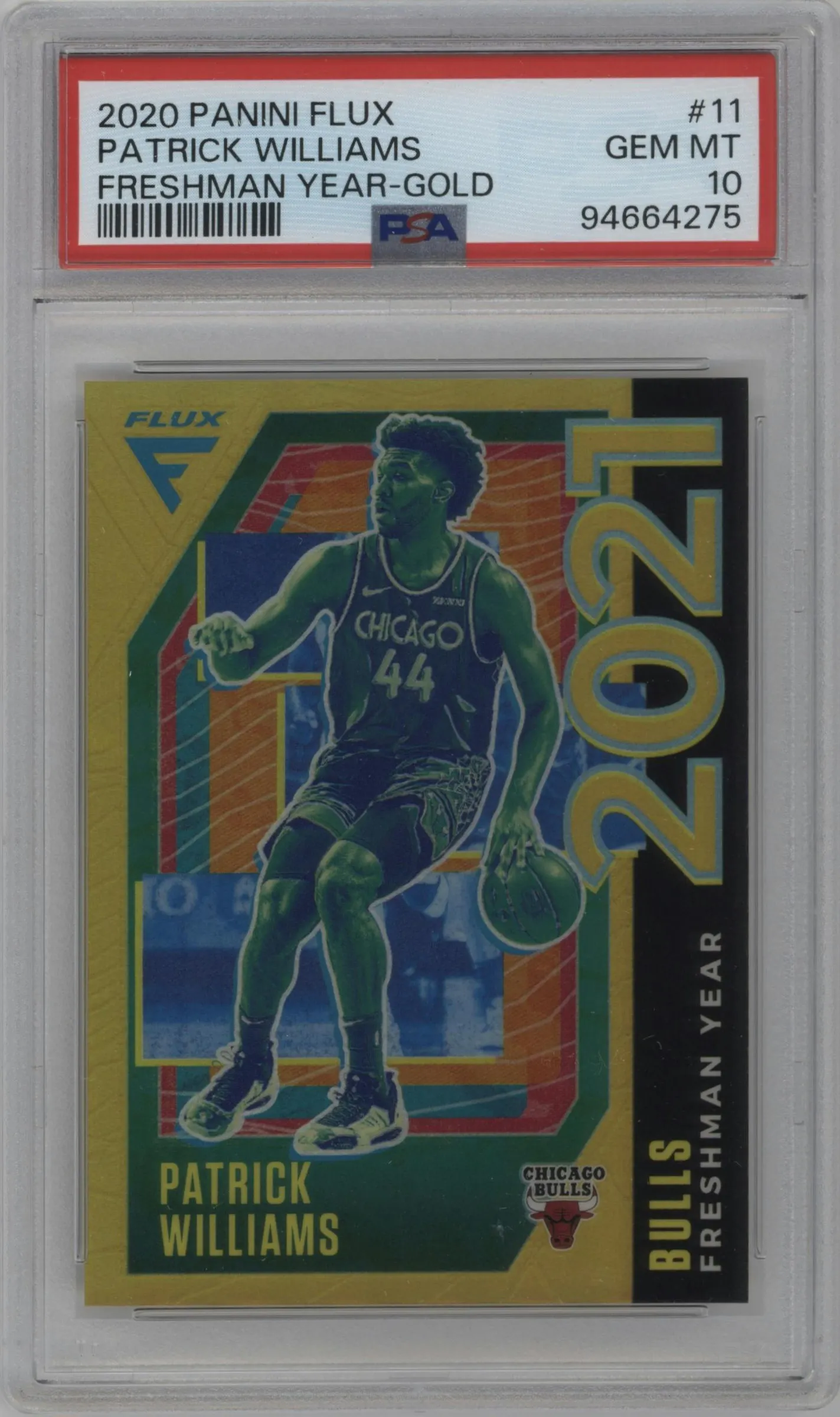 2020 Panini Flux Freshman Year Patrick Williams Gold PSA 10