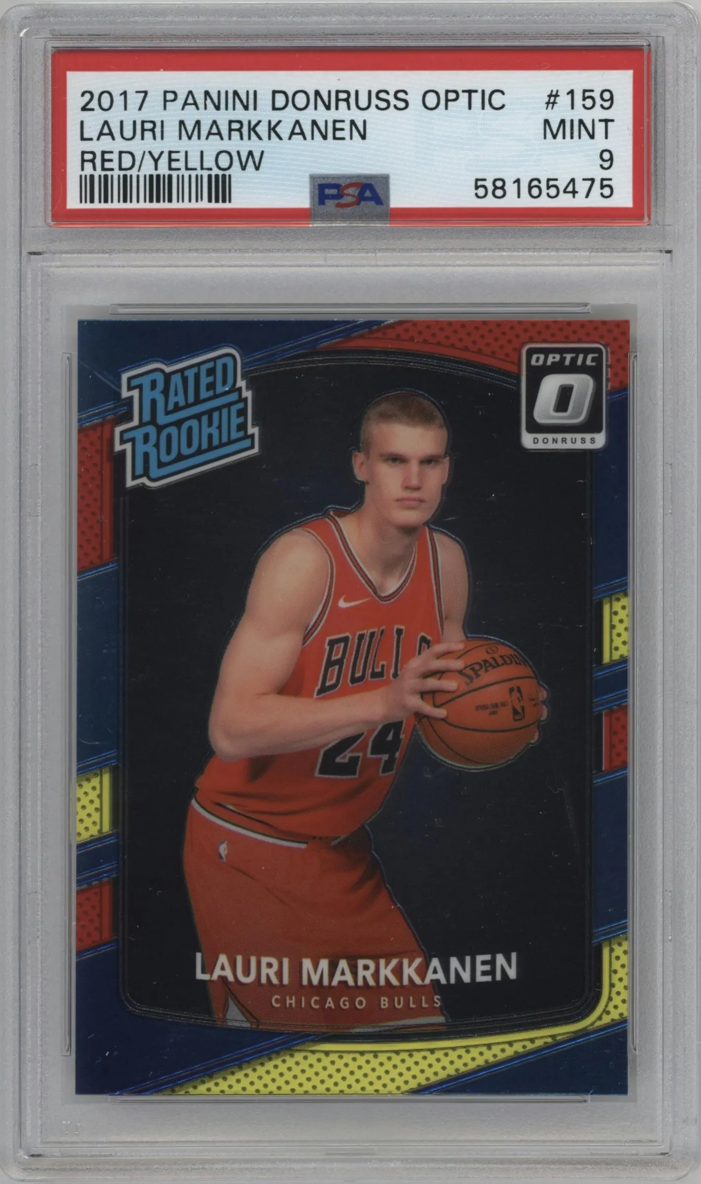 2017 Panini Donruss Optic Rated Rookie Lauri Markkanen Red/Yellow #159 PSA 9