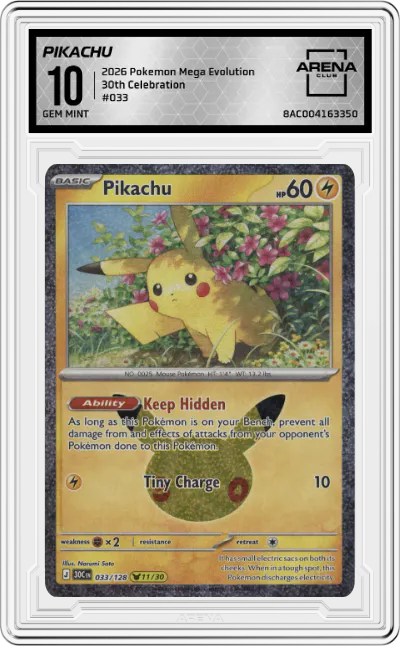 2026 Pokemon Mega Evolution 30th Celebration Pikachu #033  ARENA CLUB 10