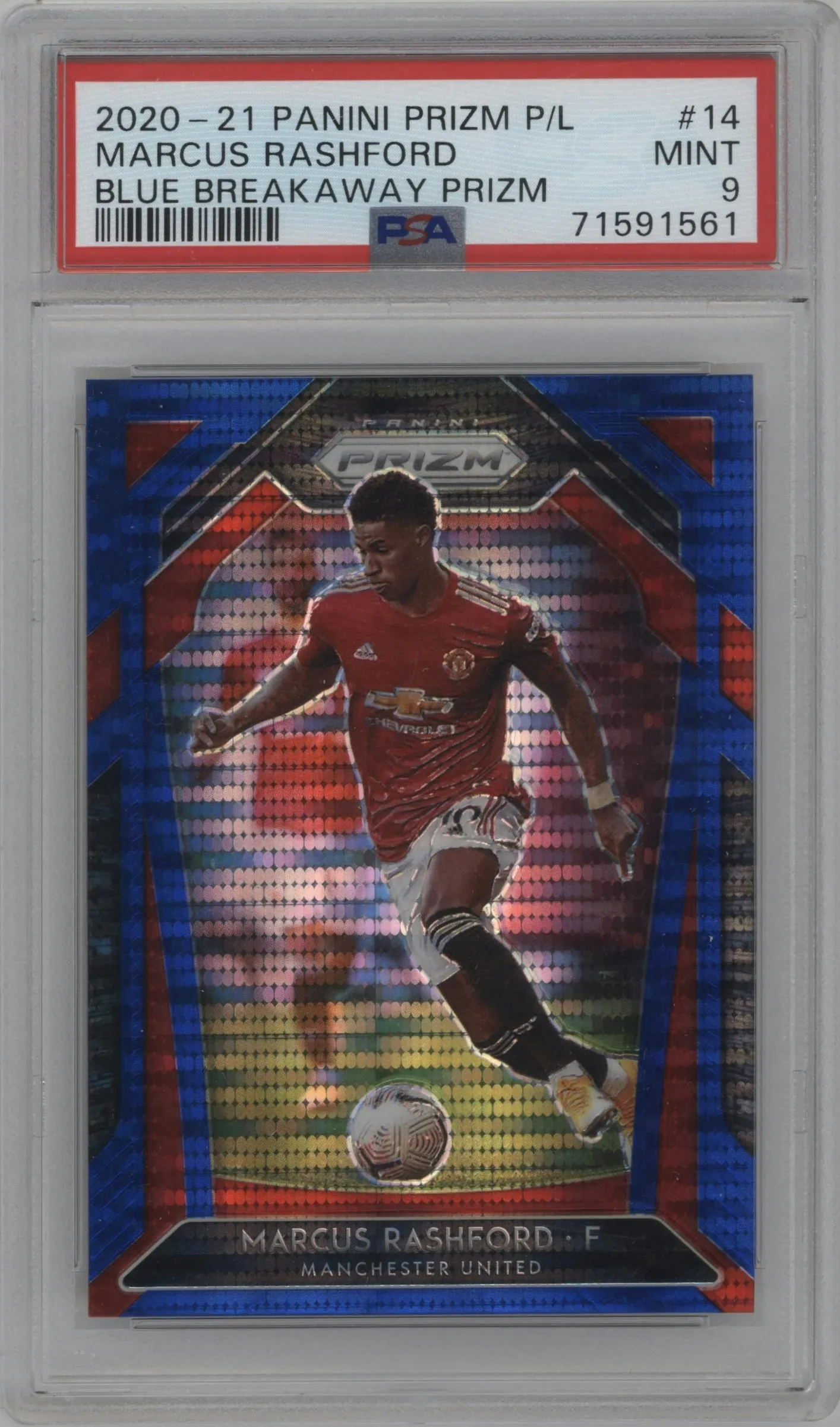 2020 Panini Prizm Premier League Marcus Rashford Blue Breakaway Prizm #14 PSA 9