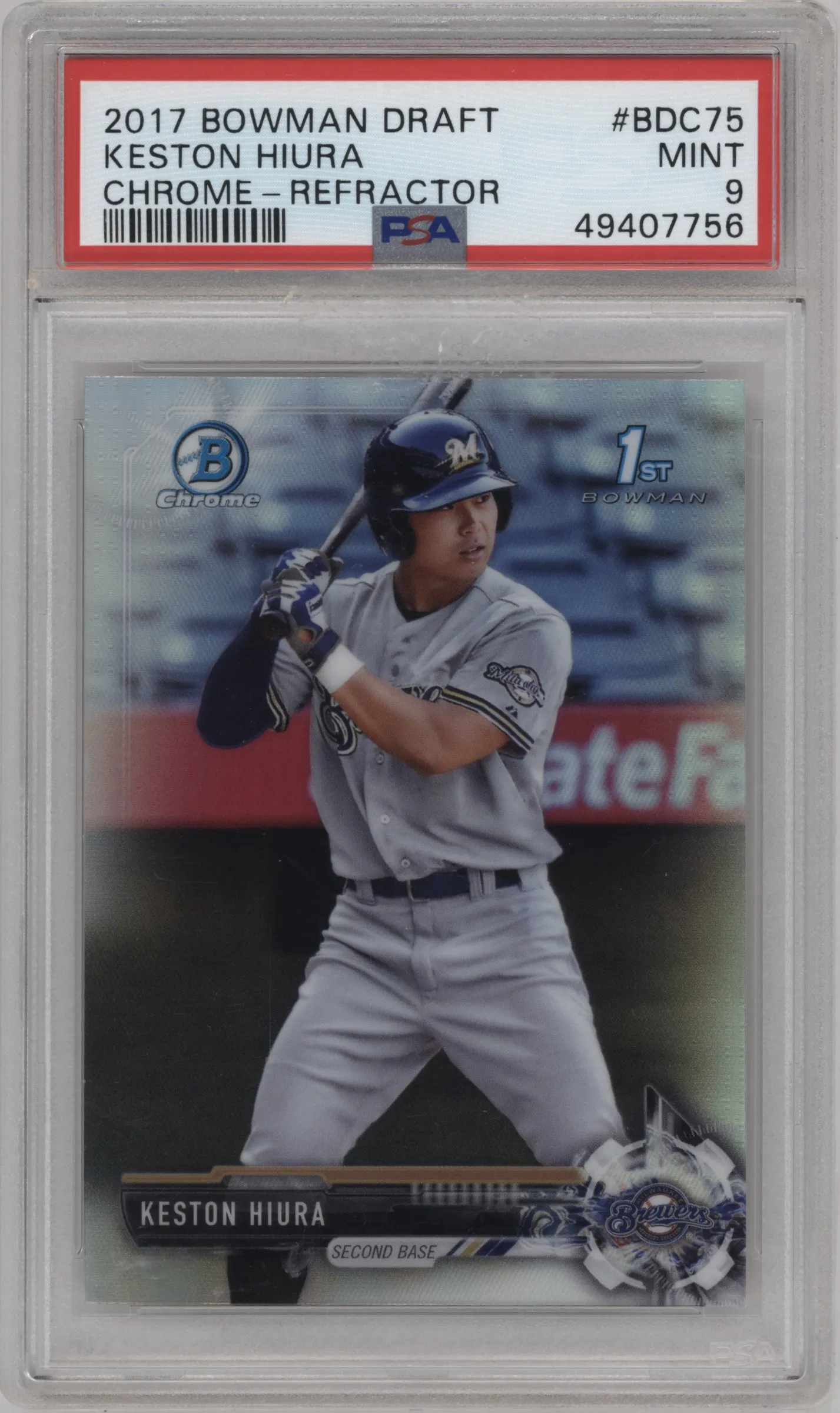2017 Bowman Draft Chrome Keston Hiura Refractor PSA 9