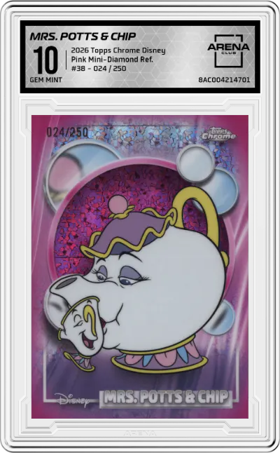 2026 Topps Chrome Disney Mrs. Potts & Chip Pink Mini-Diamond Refractor #38 ARENA CLUB 10
