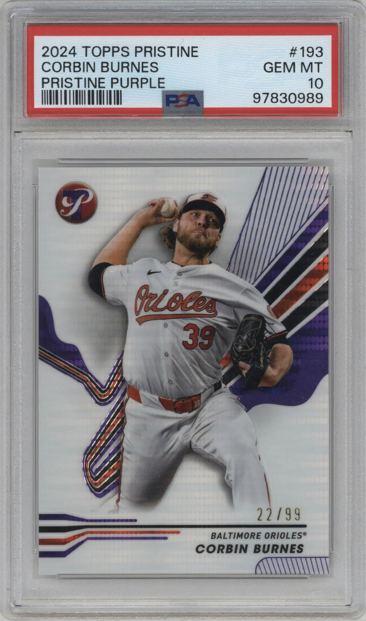 2024 Topps Pristine Corbin Burnes Purple Pristine Pulsar Refractor #193 PSA 10