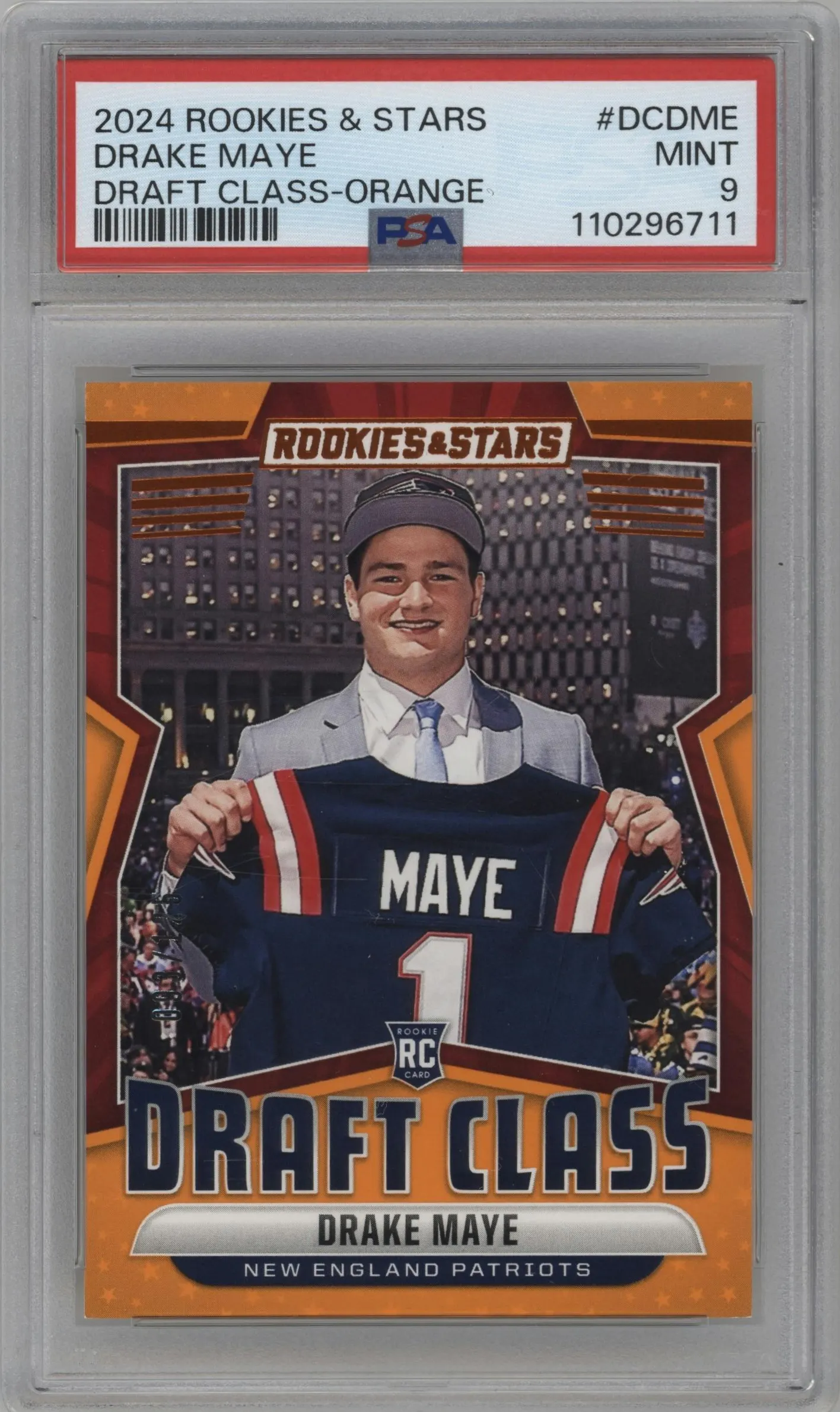 2024 Panini Rookies & Stars Draft Class Drake Maye Orange #DC-DME PSA 9