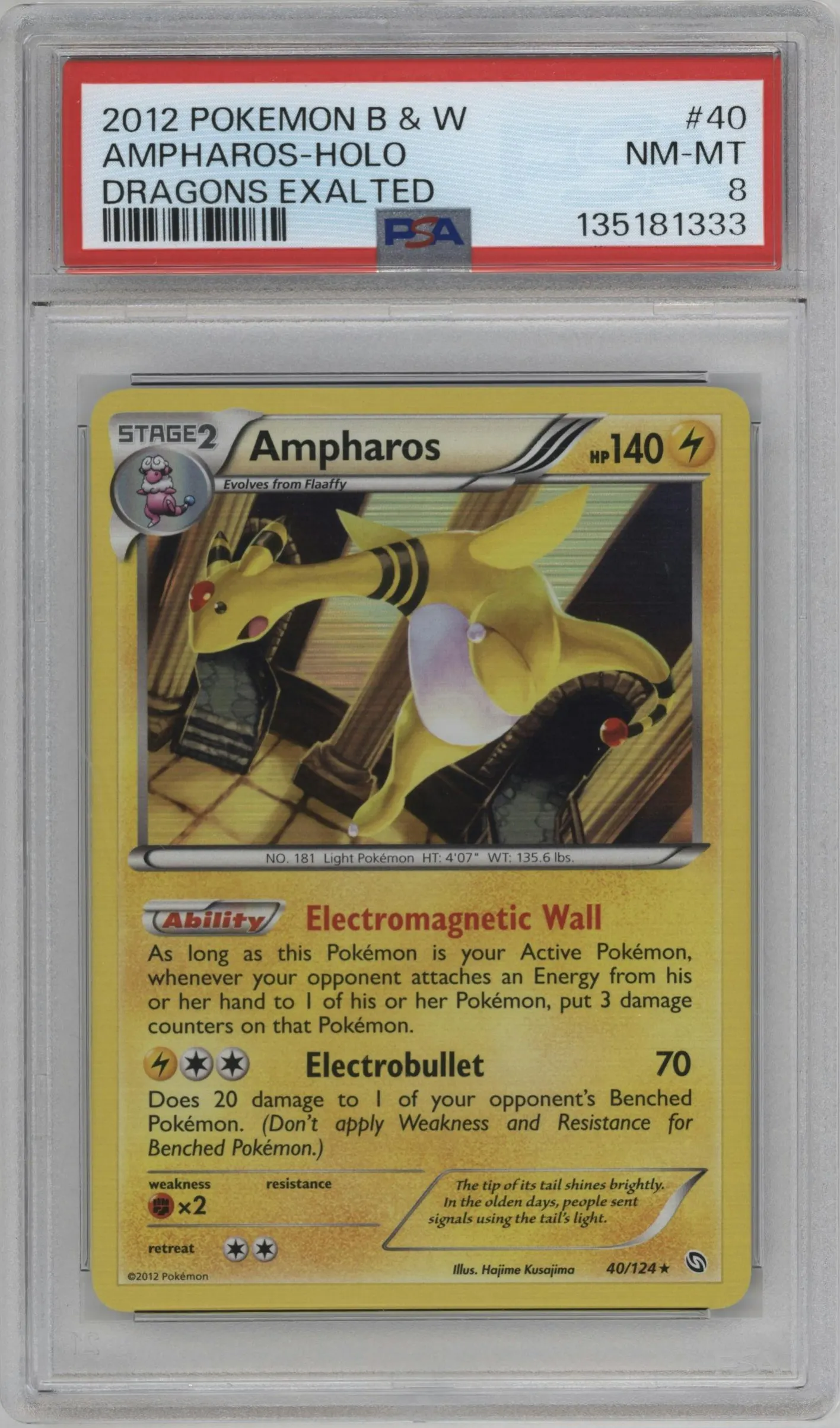 2012 Pokemon B&W Dragons Exalted Ampharos #40 PSA 8