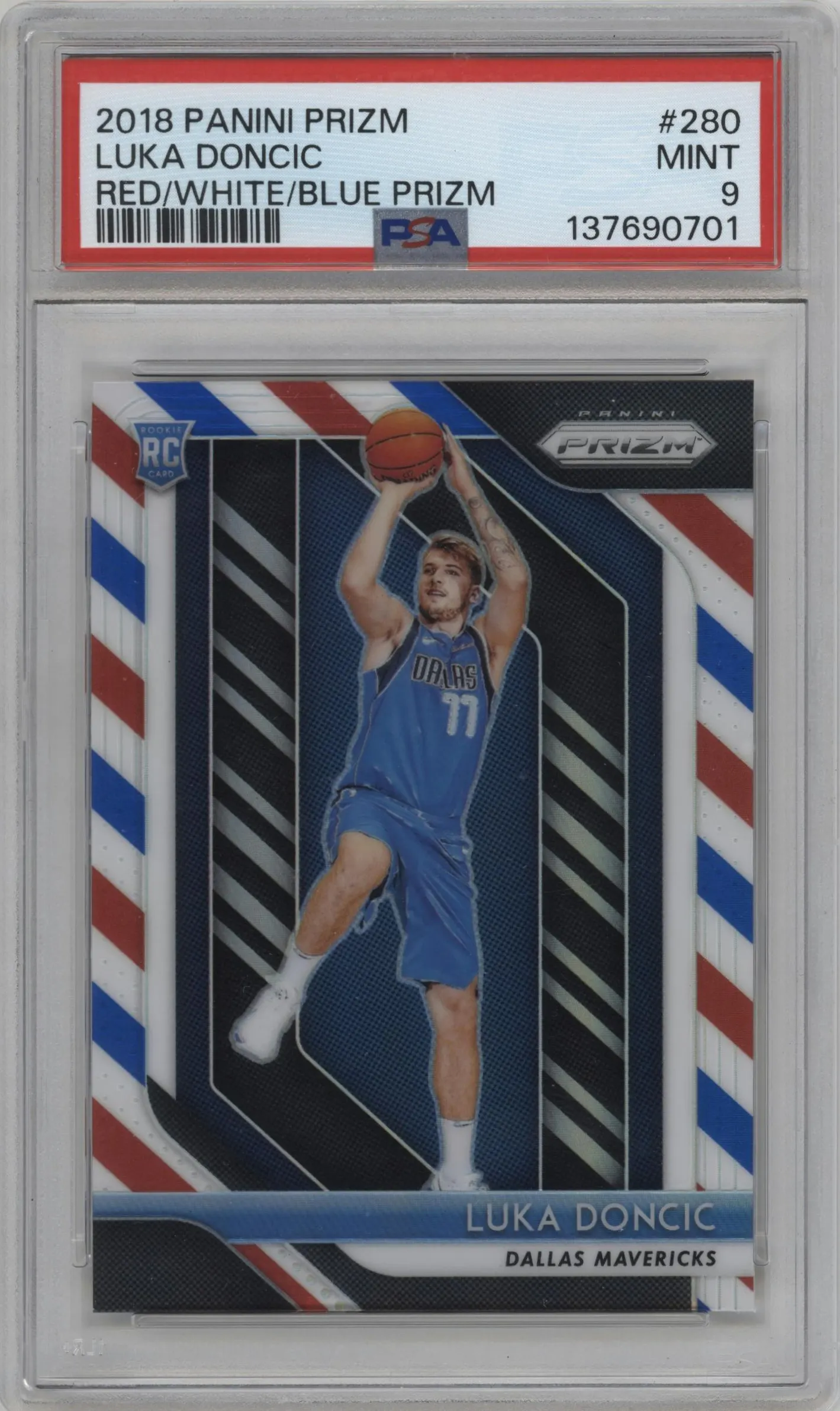 2018 Panini Prizm Luka Doncic Red White Blue Prizm PSA 9