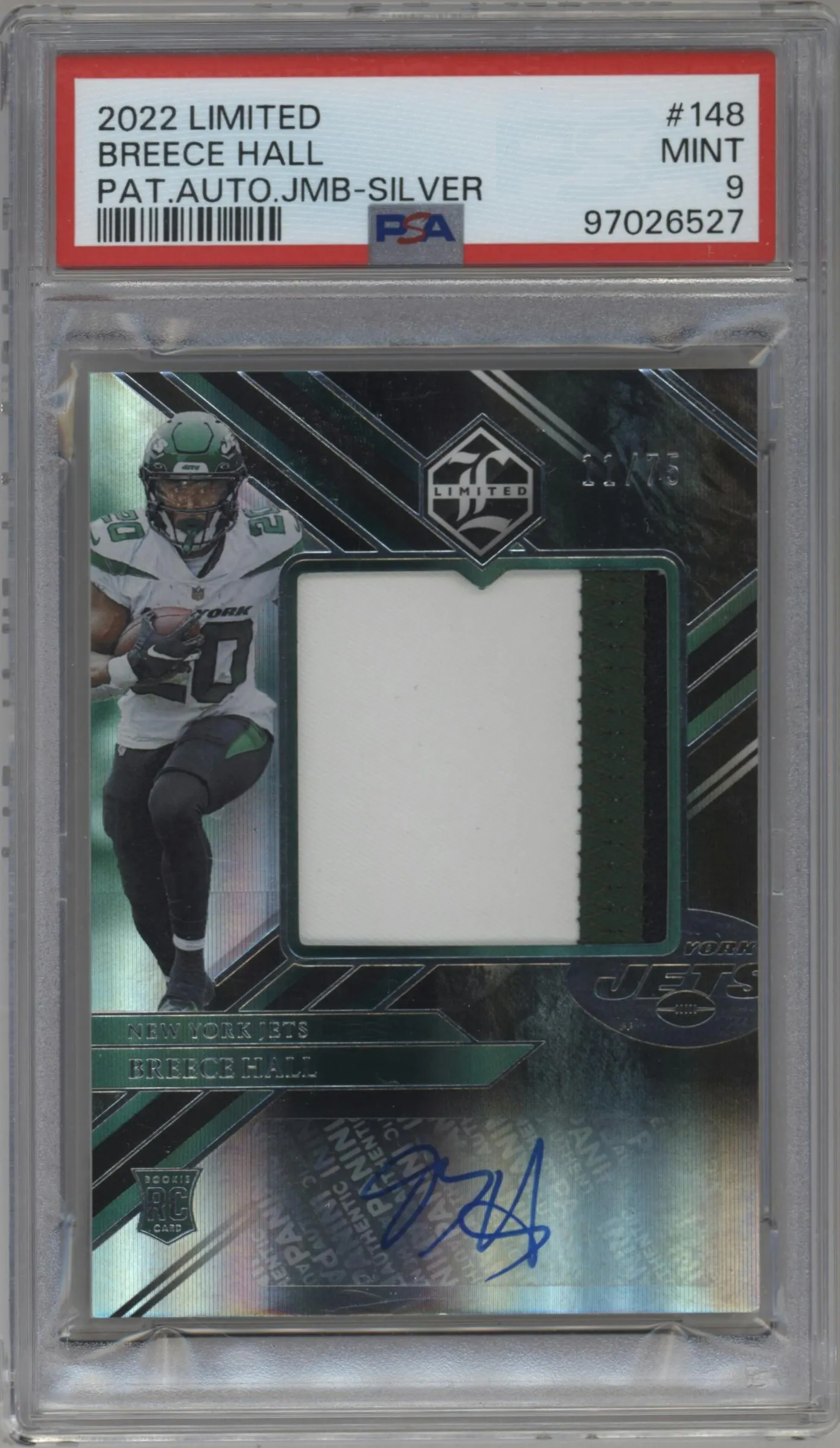 2022 Panini Limited RPA Breece Hall Silver Spotlight #148 PSA 9