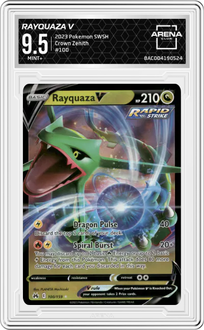 2023 Pokemon SWSH Crown Zenith Rayquaza V #100 ARENA CLUB 9.5