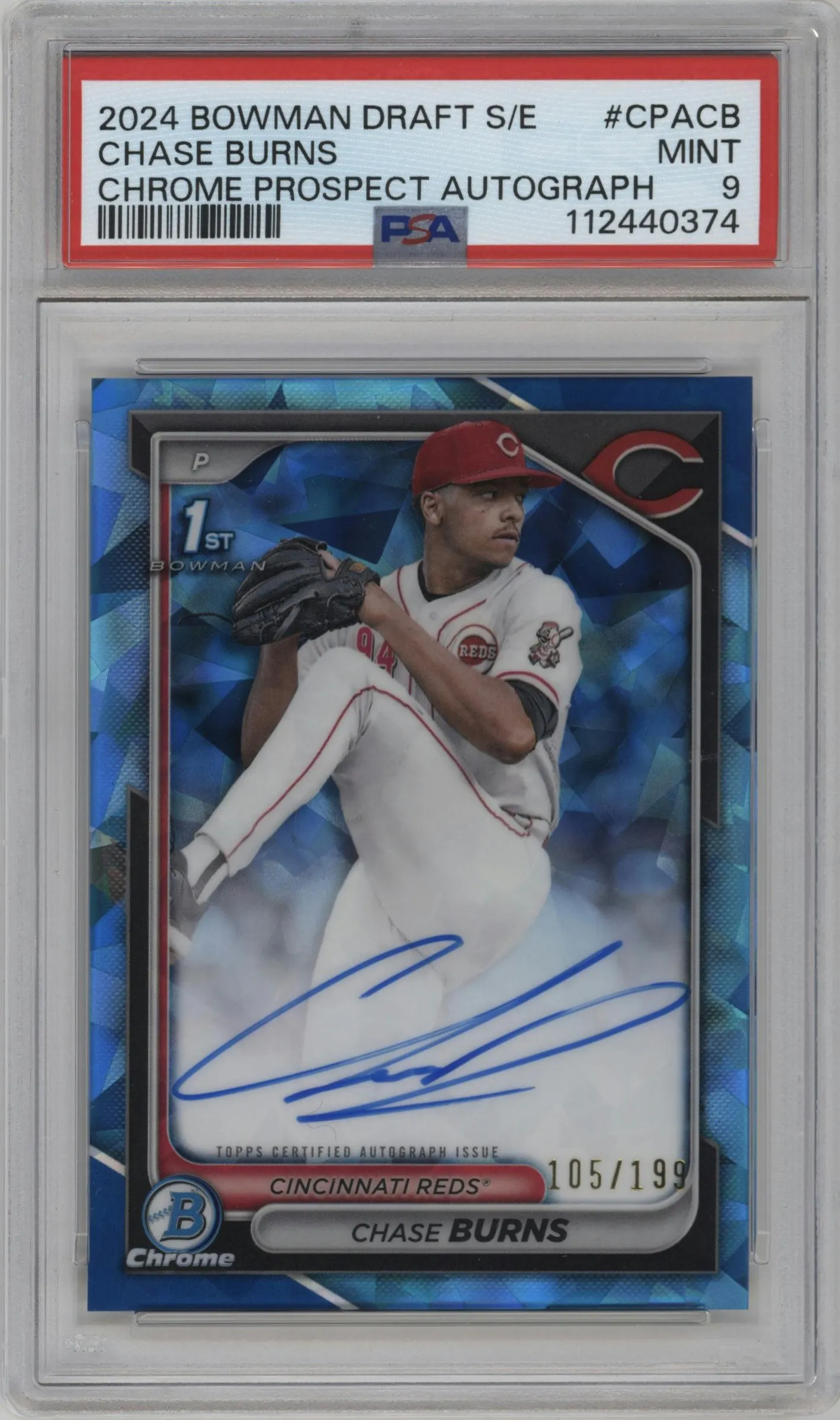 2024 Bowman Draft Sapphire Edition Chr.Pros.Auto Chase Burns #CPA-CB PSA 9