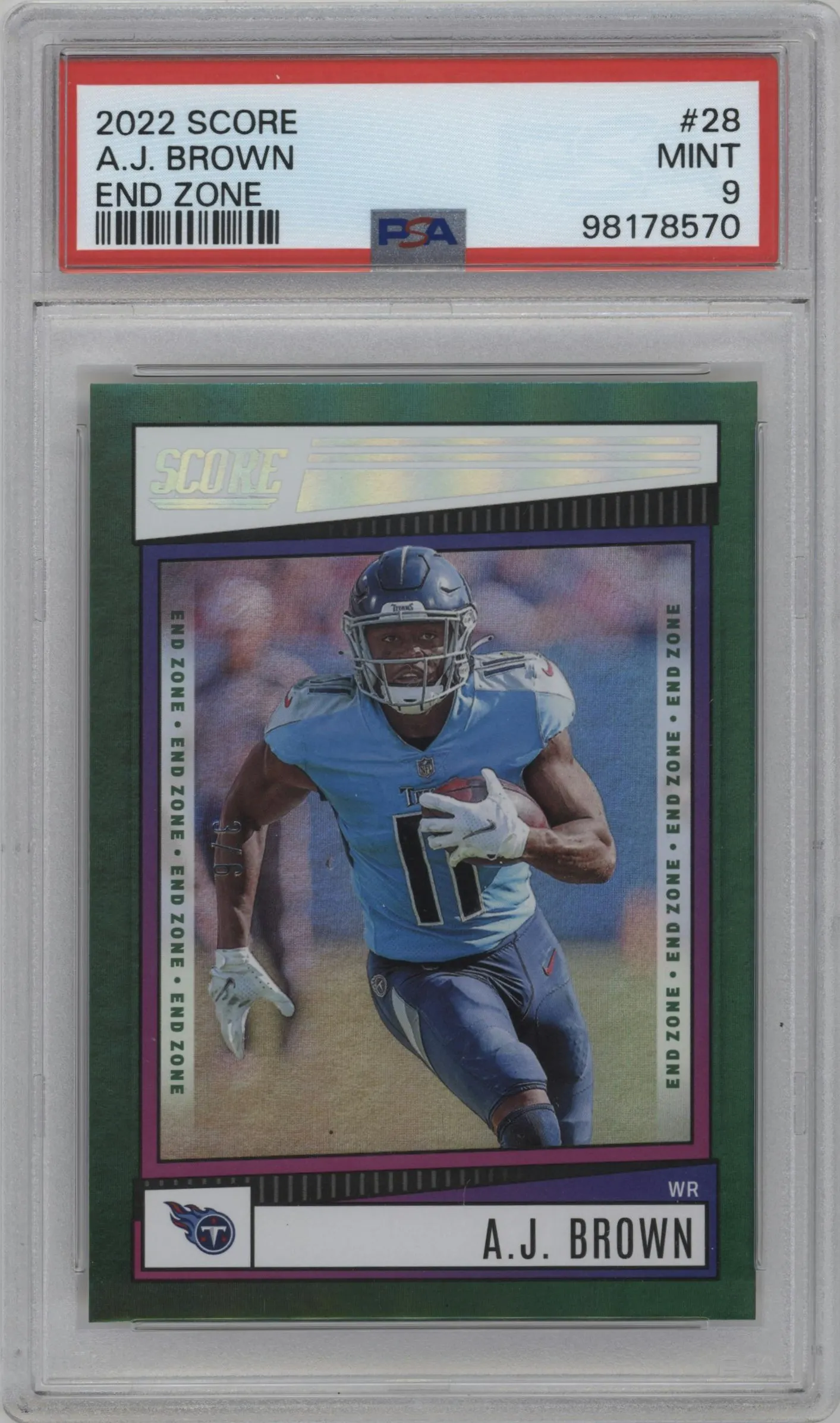 2022 Panini Score A.J. Brown End Zone #28 PSA 9