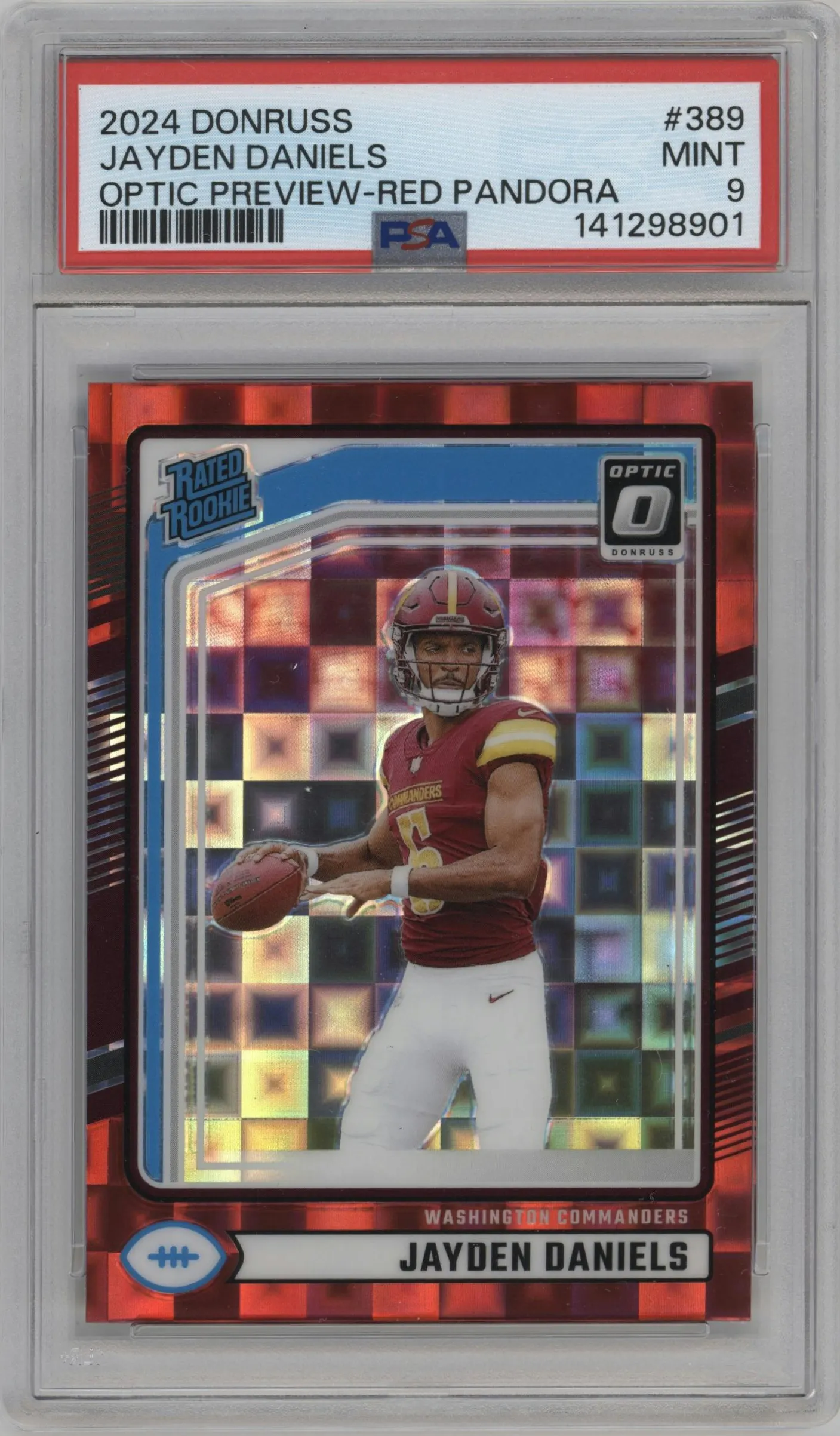 2024 Donruss Opt.Rtd.Rke.Prev. Jayden Daniels Red Pandora #389 PSA 9