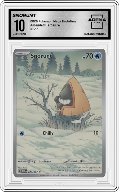 2026 Pokemon Mega Evolution Ascended Heroes Snorunt #227 ARENA CLUB 10
