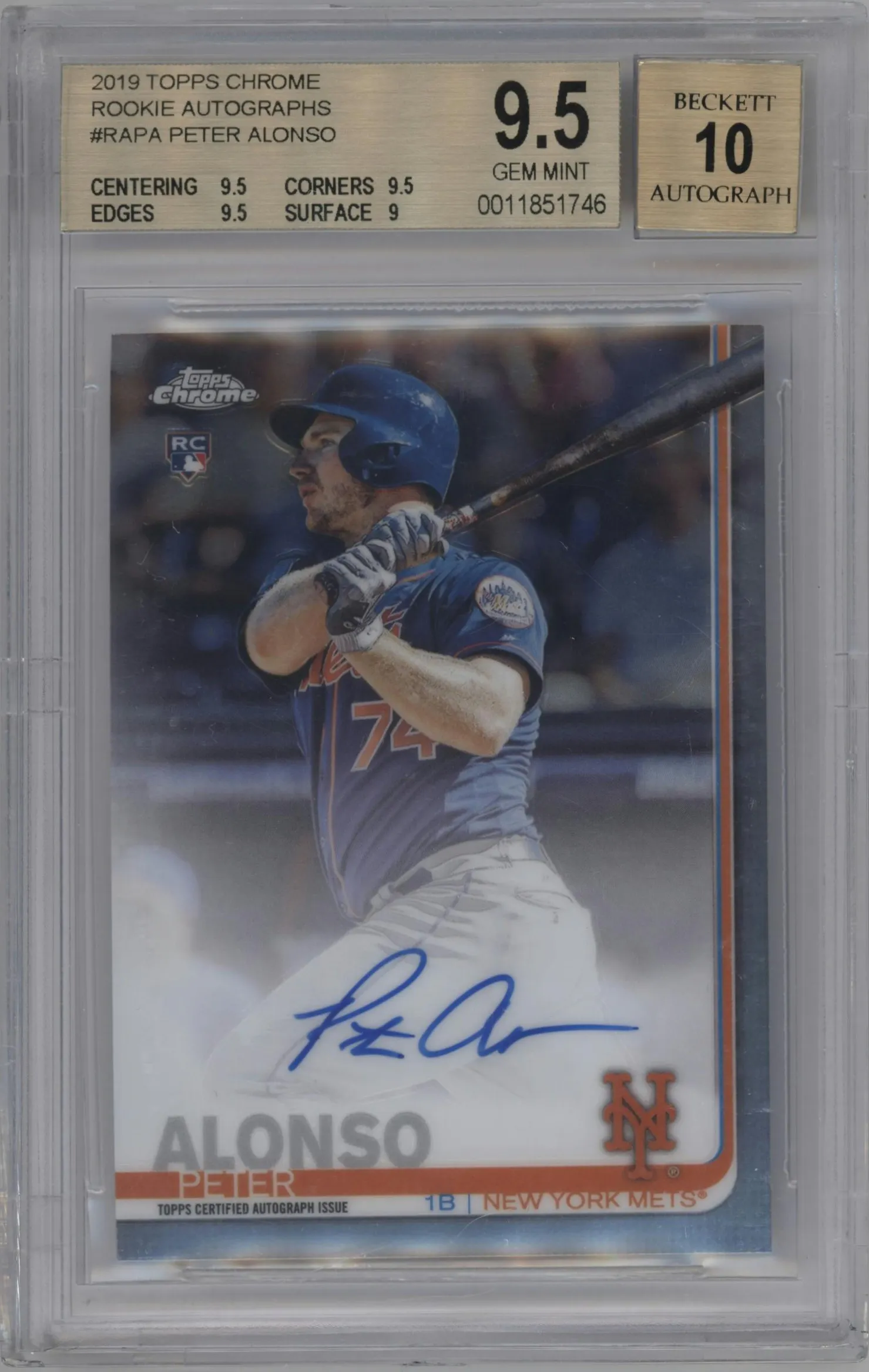 2019 Topps Chrome Rke.Auto Peter Alonso #RA-PA BGS 9.5
