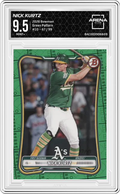 2026 Bowman Nick Kurtz Green Pattern #10 ARENA CLUB 9.5