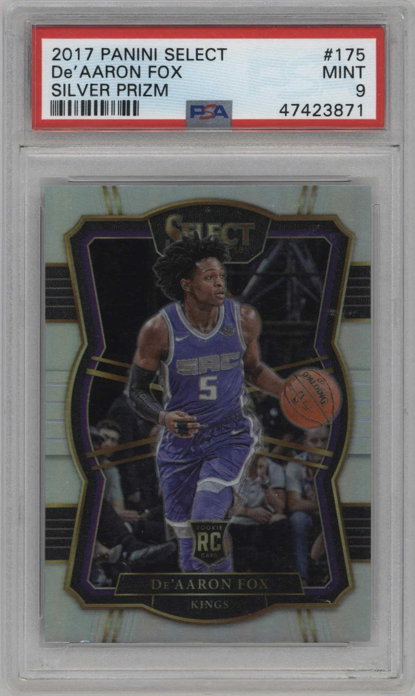 2017 Panini Select Pre.Lvl. De'Aaron Fox Silver Prizm #175 PSA 9