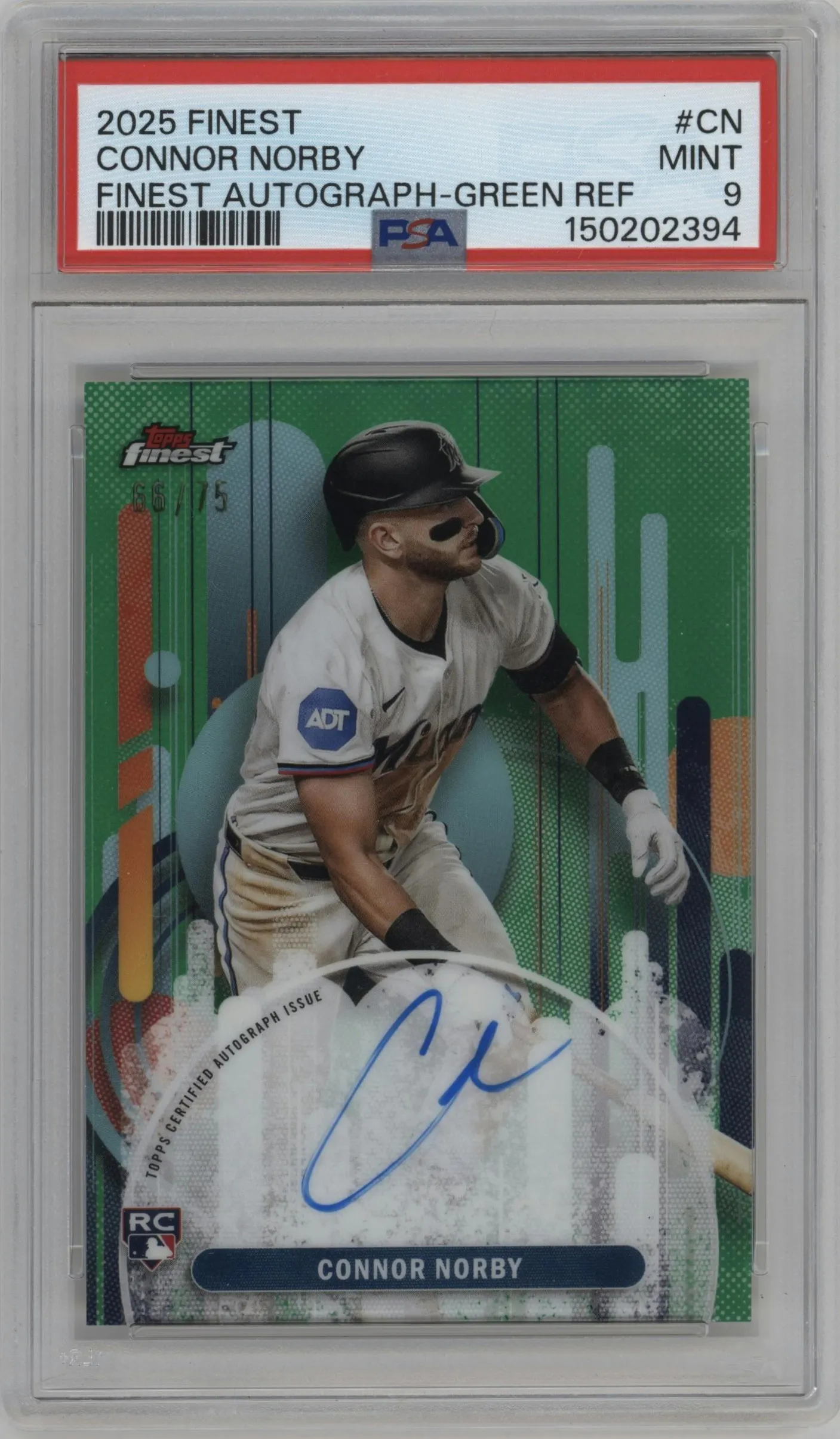 2025 Topps Finest Auto Connor Norby Green Refractor #FA-CN PSA 9