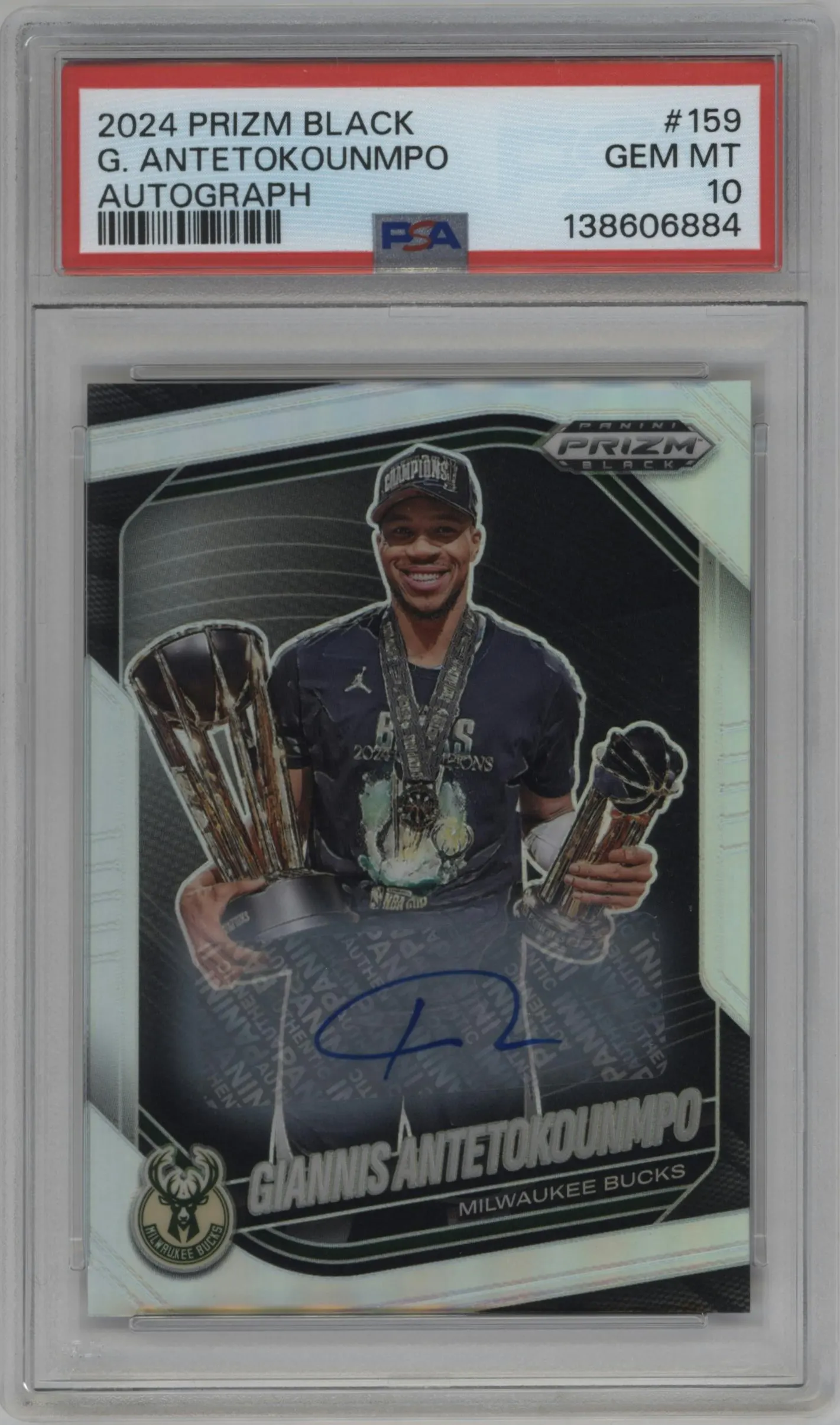 2024 Panini Prizm Black Auto Giannis Antetokounmpo #159 PSA 10