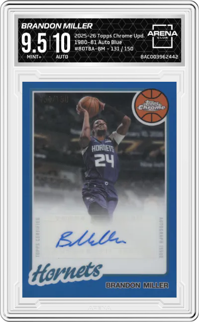 2025 Topps Chrome Update 1980-81 Auto Brandon Miller Blue #80TBA-BM ARENA CLUB 9.5